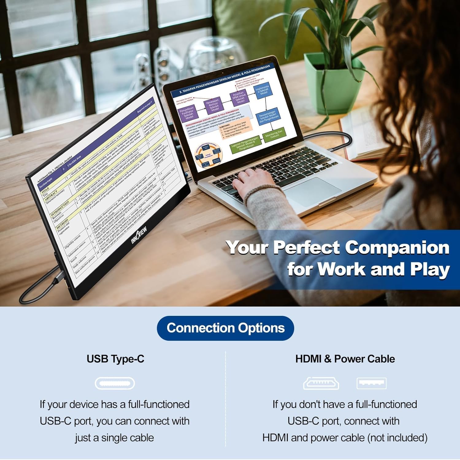 Монітор портативний InnoView INVPM001 15.6" 1080P FHD USB-C, HDMI, HDR, IPS, VESA Mount & Protective Sleeve - Зображення 2