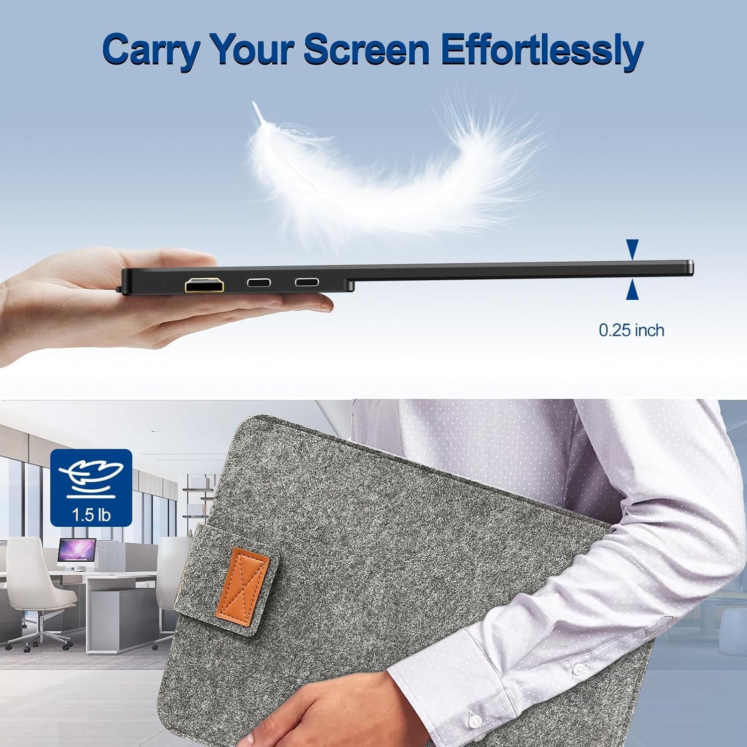 Монітор портативний InnoView INVPM001 15.6" 1080P FHD USB-C, HDMI, HDR, IPS, VESA Mount & Protective Sleeve - Зображення 7