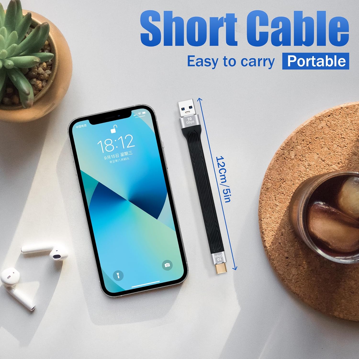 Кабель Purcopper USB A to USB-C 15Вт, USB 3.1, 10Gbps, 0.12м, black - Зображення 5