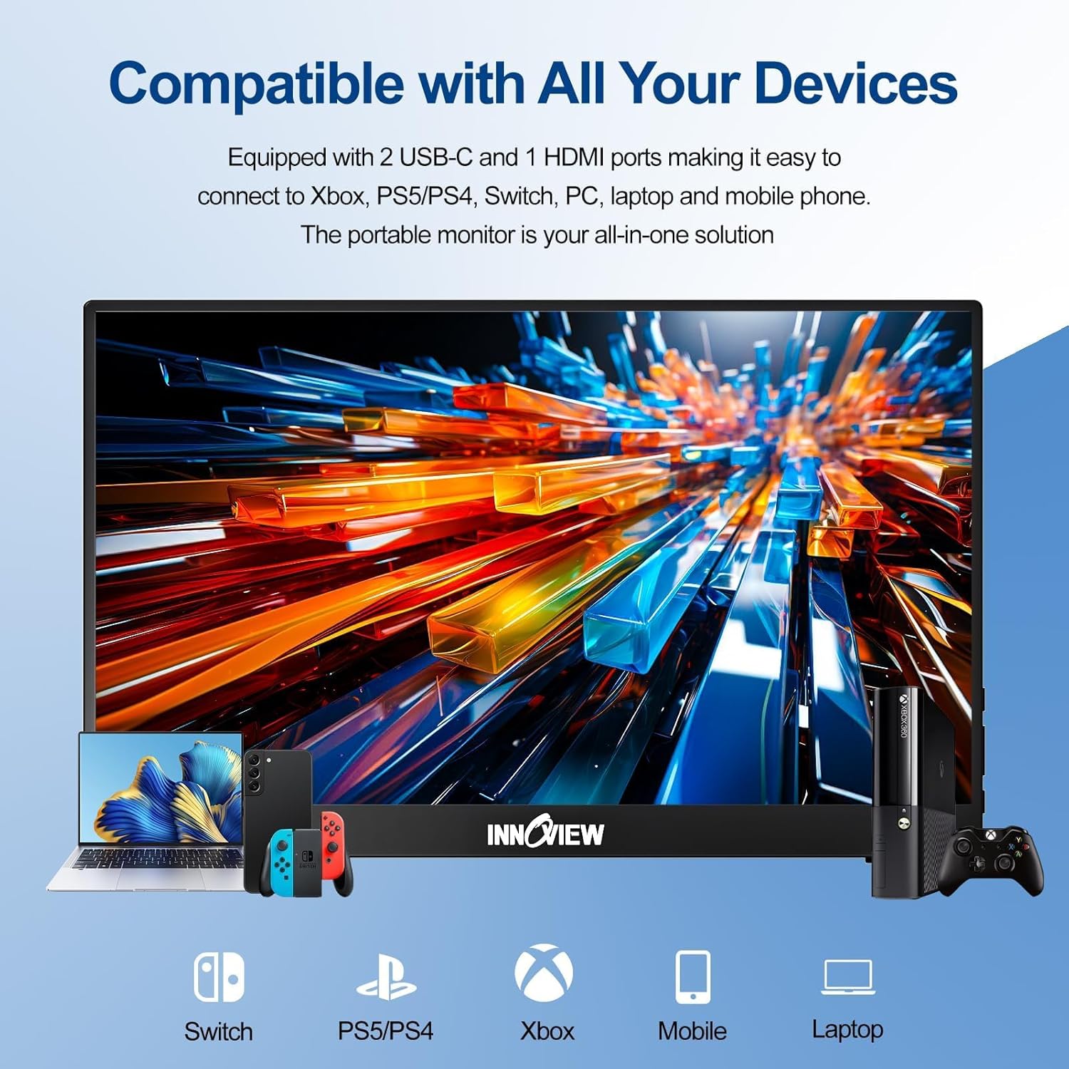 Монітор портативний InnoView INVPM001 15.6" 1080P FHD USB-C, HDMI, HDR, IPS, VESA Mount & Protective Sleeve - Зображення 5