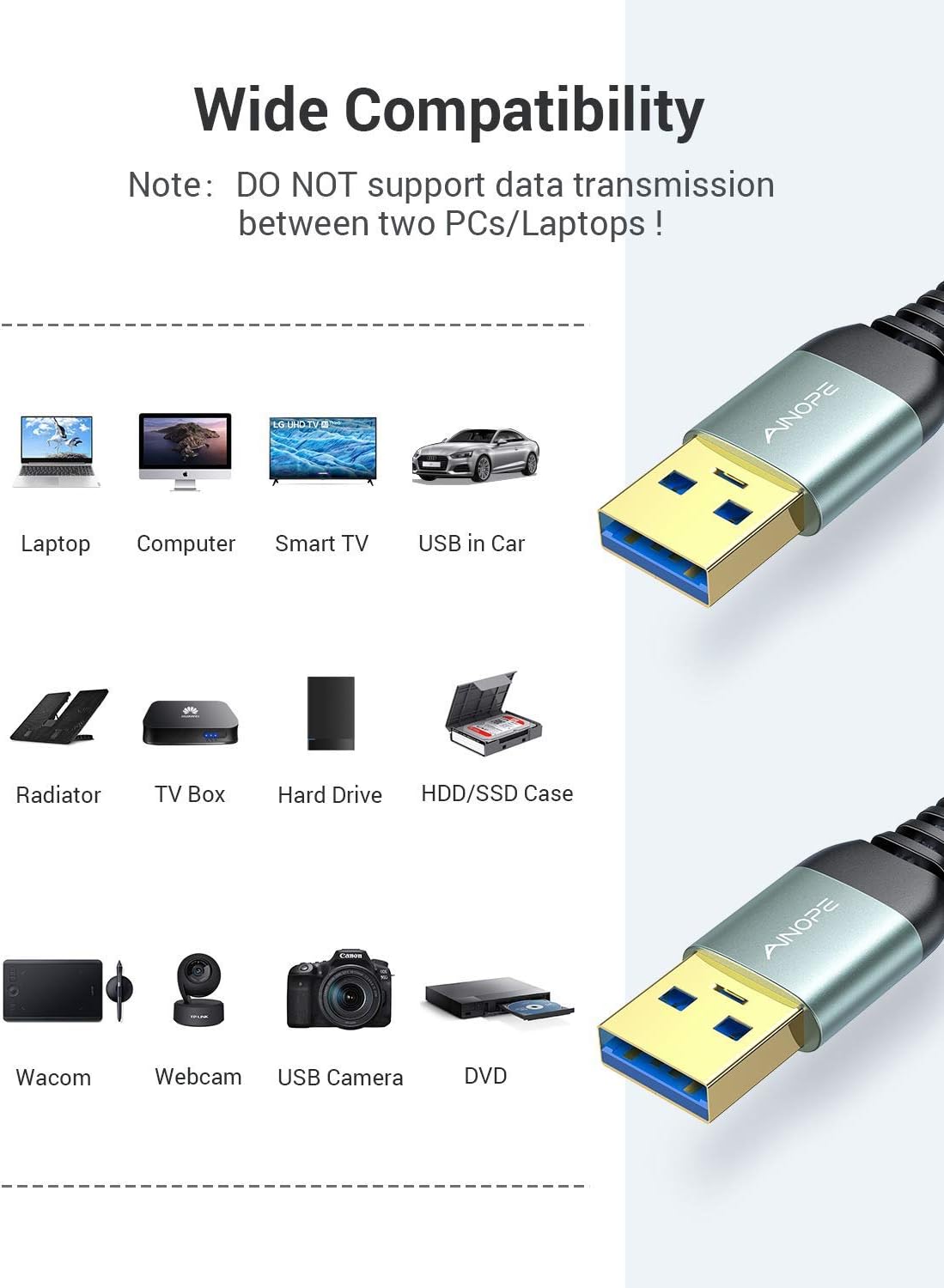 Кабель AINOPE USB A to USB A, USB 3.0 AM/AM, 5Gbps, 1м, grey - Зображення 7