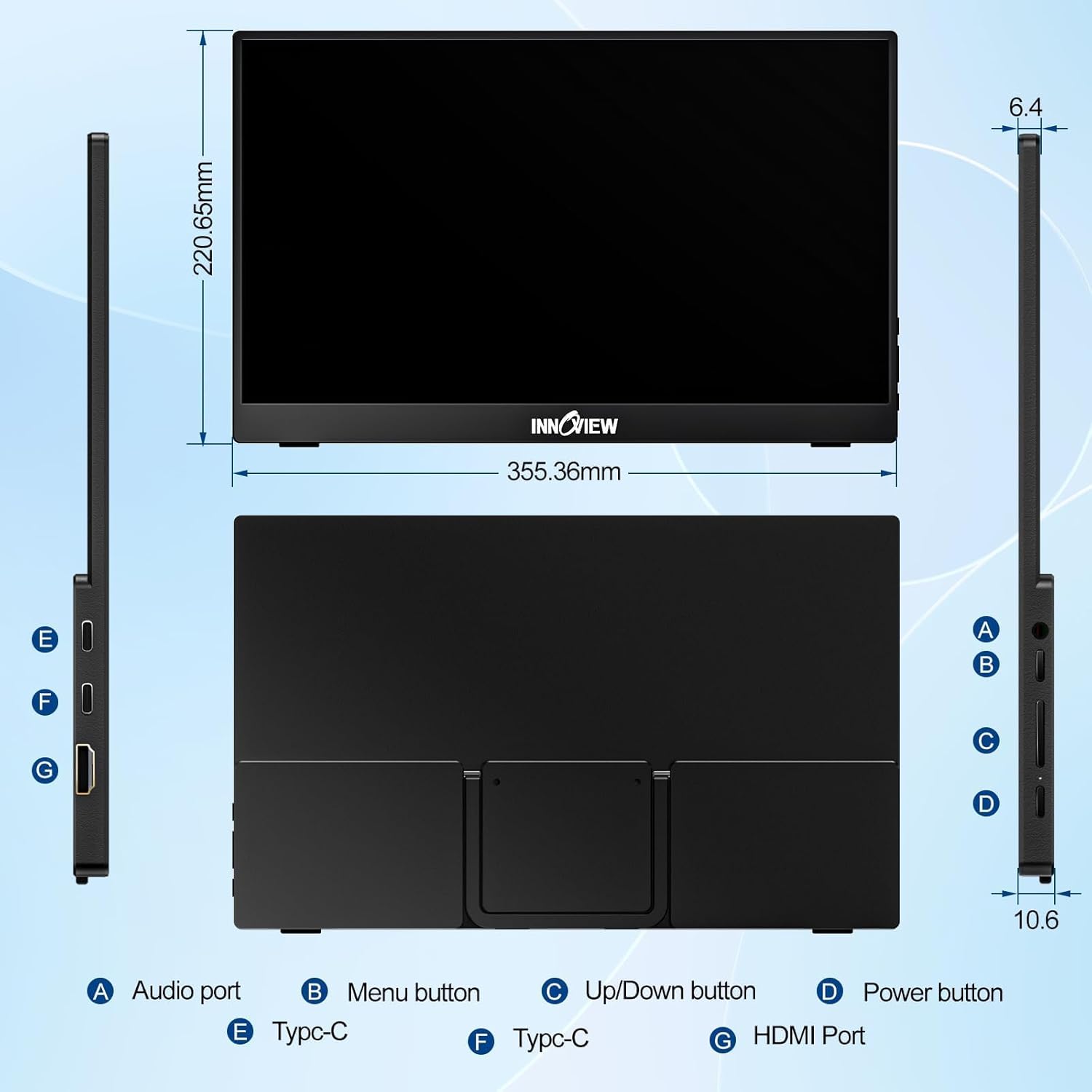 Монітор портативний InnoView INVPM001 15.6" 1080P FHD USB-C, HDMI, HDR, IPS, VESA Mount & Protective Sleeve - Зображення 4