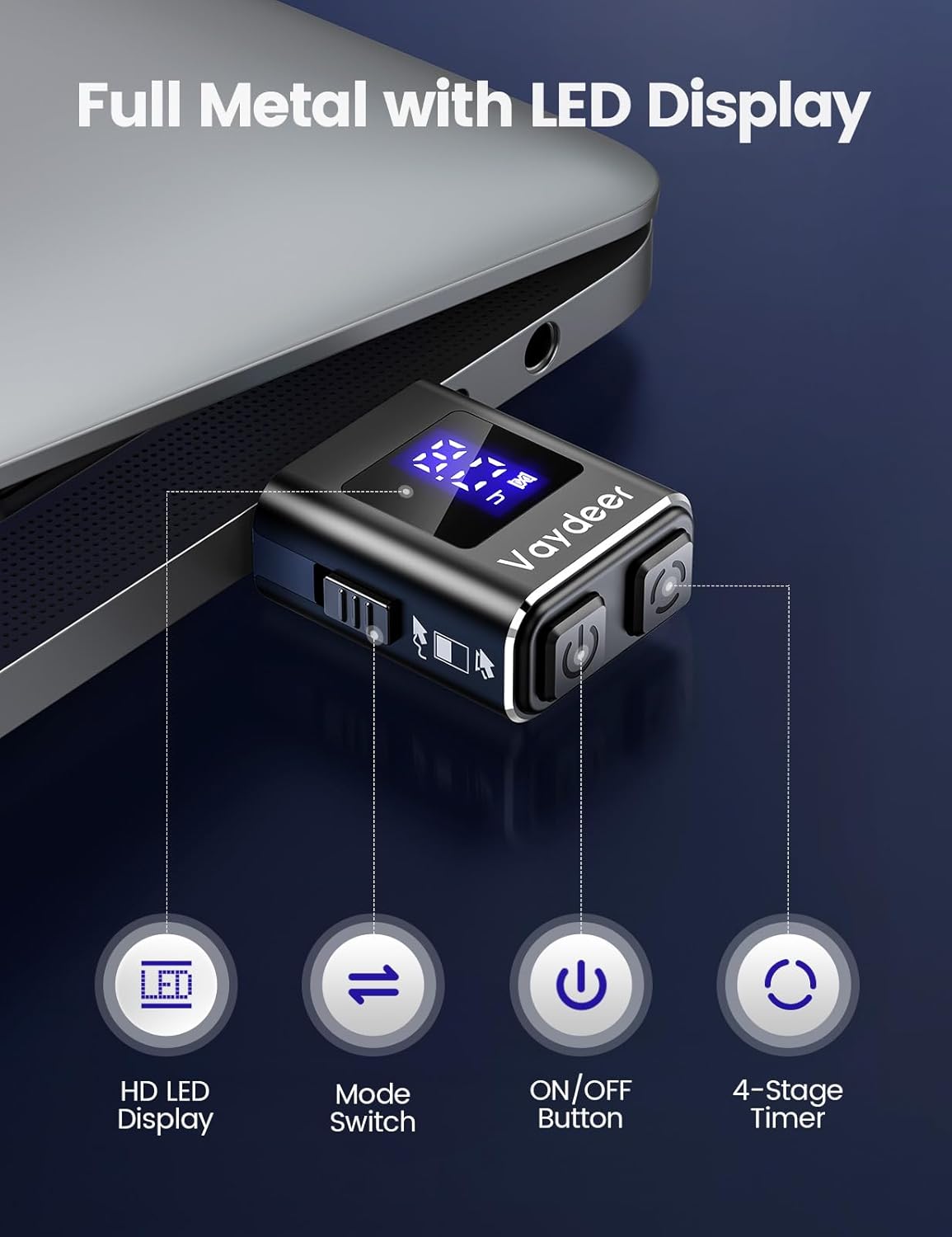 Вігглер шейкер симулятор для миші Vaydeer Mouse Mover Jiggler T5s with Timer, LED Countdown 3-buttons Silver - Зображення 3