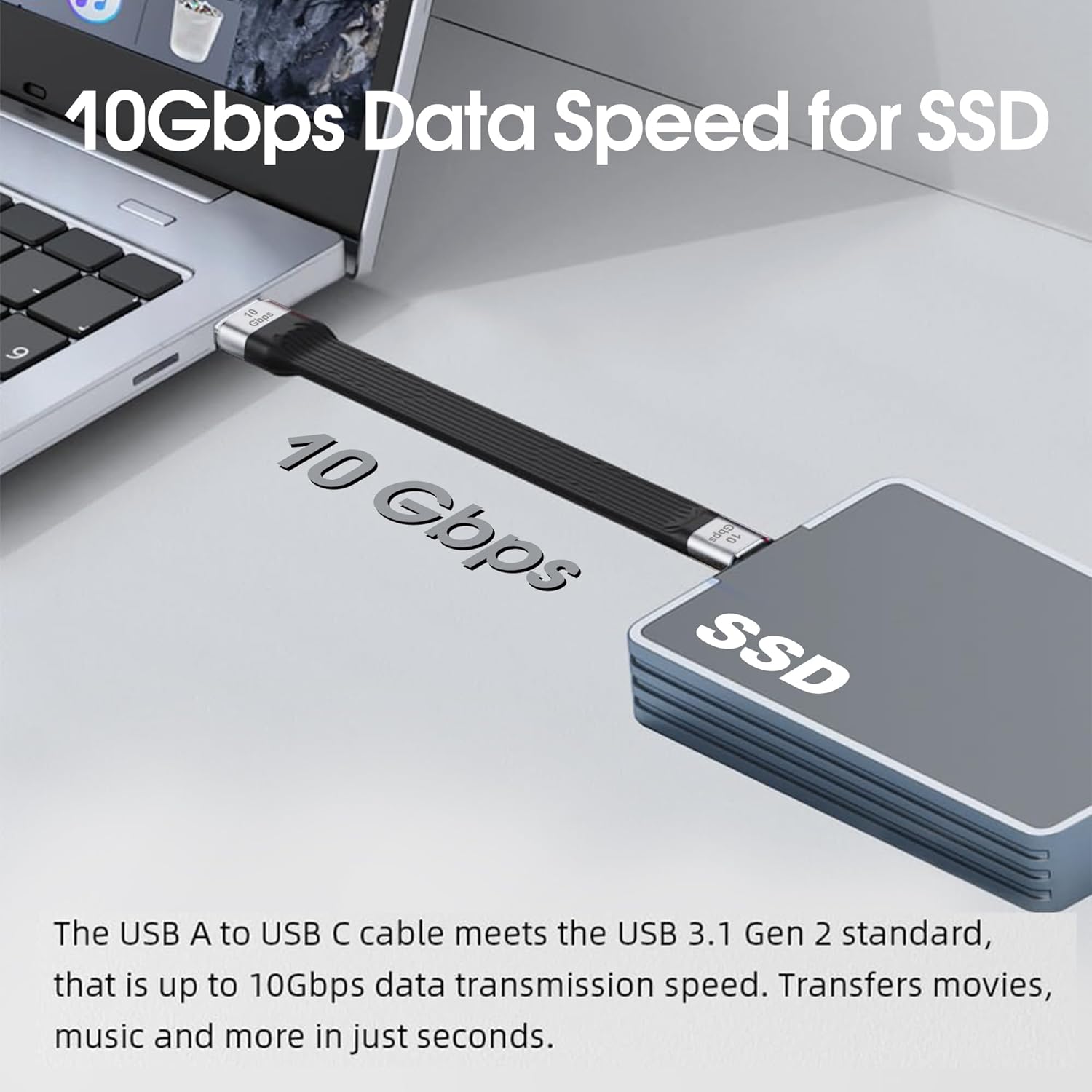 Кабель KETSOOBI USB A to USB-C 15Вт, USB 3.1, 10Gbps, 0.13м, black - Зображення 3