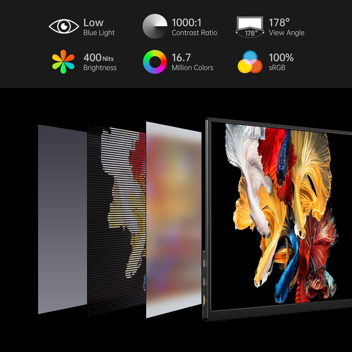 Монітор портативний VILVA 14" 1200P FHD USB-C, miniHDMI, HDR, IPS, Smart Cover (V140F1) - Зображення 4