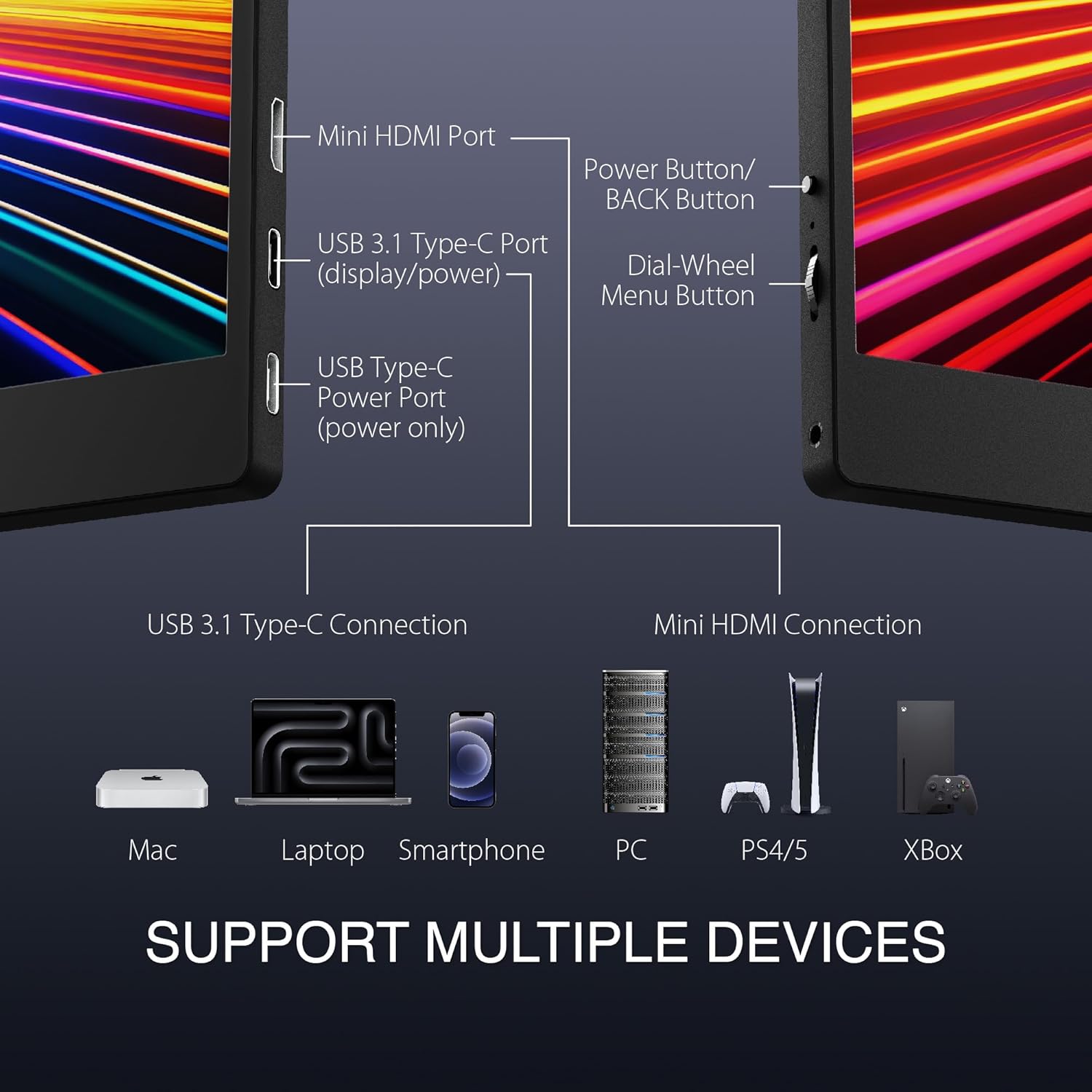 Монітор портативний Packard Bell 15.6" 1080P FHD USB-C, miniHDMI, HDR, IPS, VESA Mount & Smart Cover (M15600BK) - Зображення 5