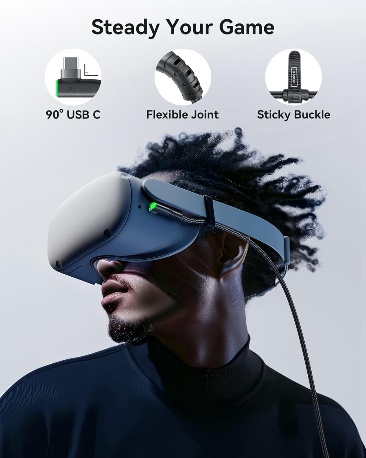 Кабель INIU USB 3.0 to USB C для Meta Quest 3S/Quest 3/Oculus Quest 2/Pico 4 з живленням, 5м, чорний - Зображення 5