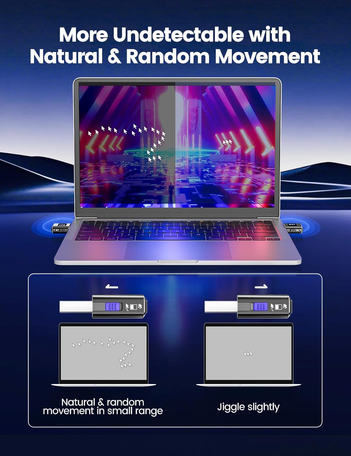 Вігглер шейкер симулятор для миші Vaydeer Mouse Mover Jiggler T5s with Timer, LED Countdown 3-buttons Silver - Зображення 5