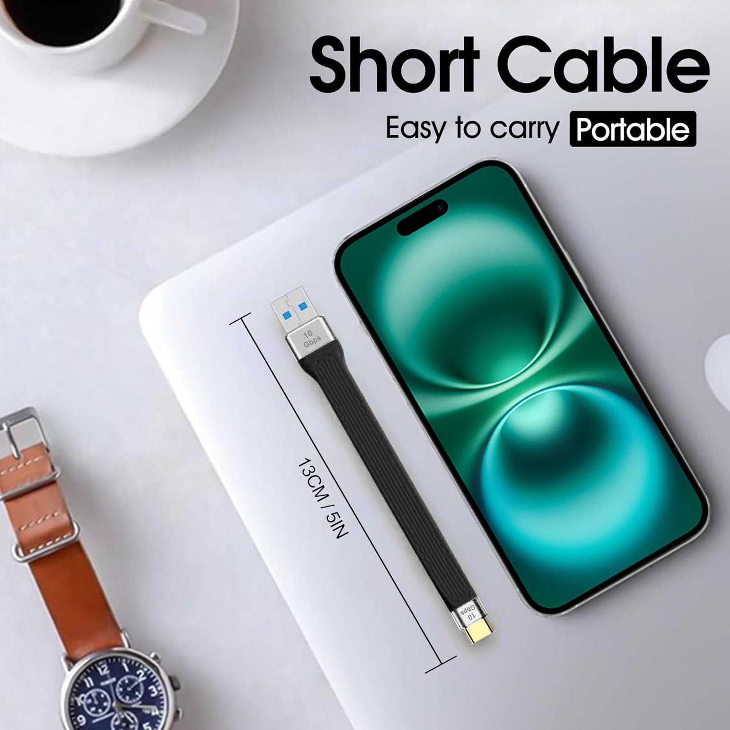 Кабель KETSOOBI USB A to USB-C 15Вт, USB 3.1, 10Gbps, 0.13м, black - Зображення 5