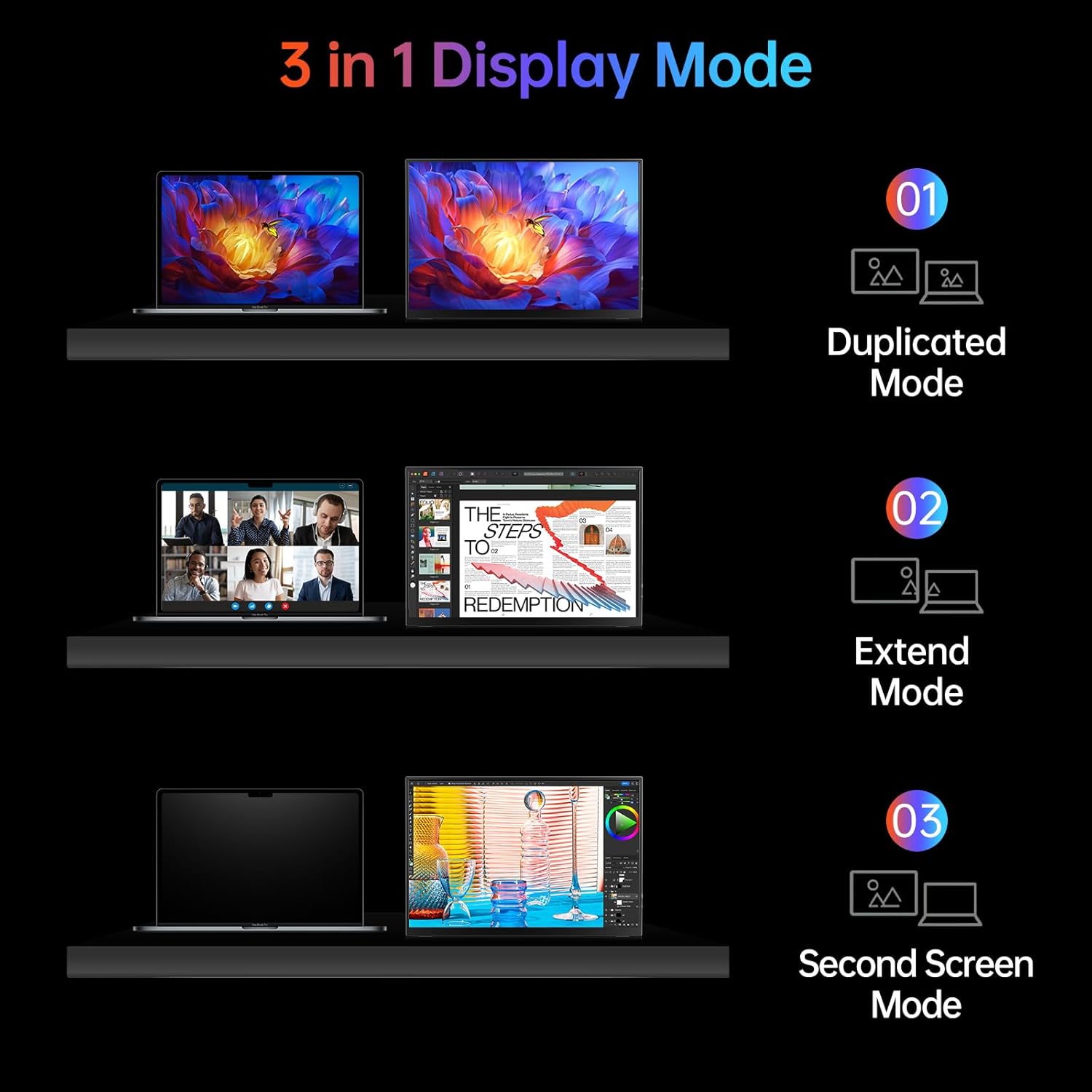 Монітор портативний VILVA 14" 1200P FHD USB-C, miniHDMI, HDR, IPS, Smart Cover (V140F1) - Зображення 5