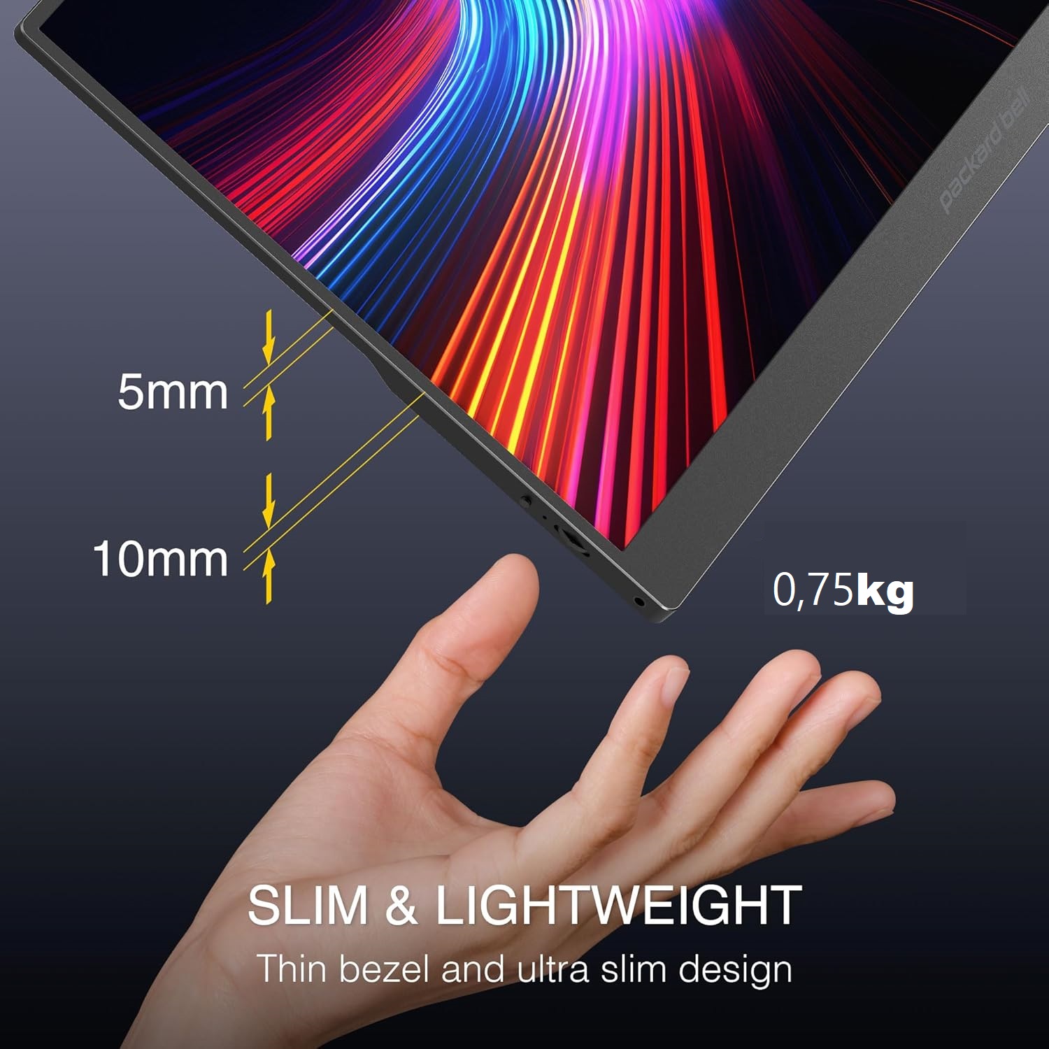 Монітор портативний Packard Bell 15.6" 1080P FHD USB-C, miniHDMI, HDR, IPS, VESA Mount & Smart Cover (M15600BK) - Зображення 6