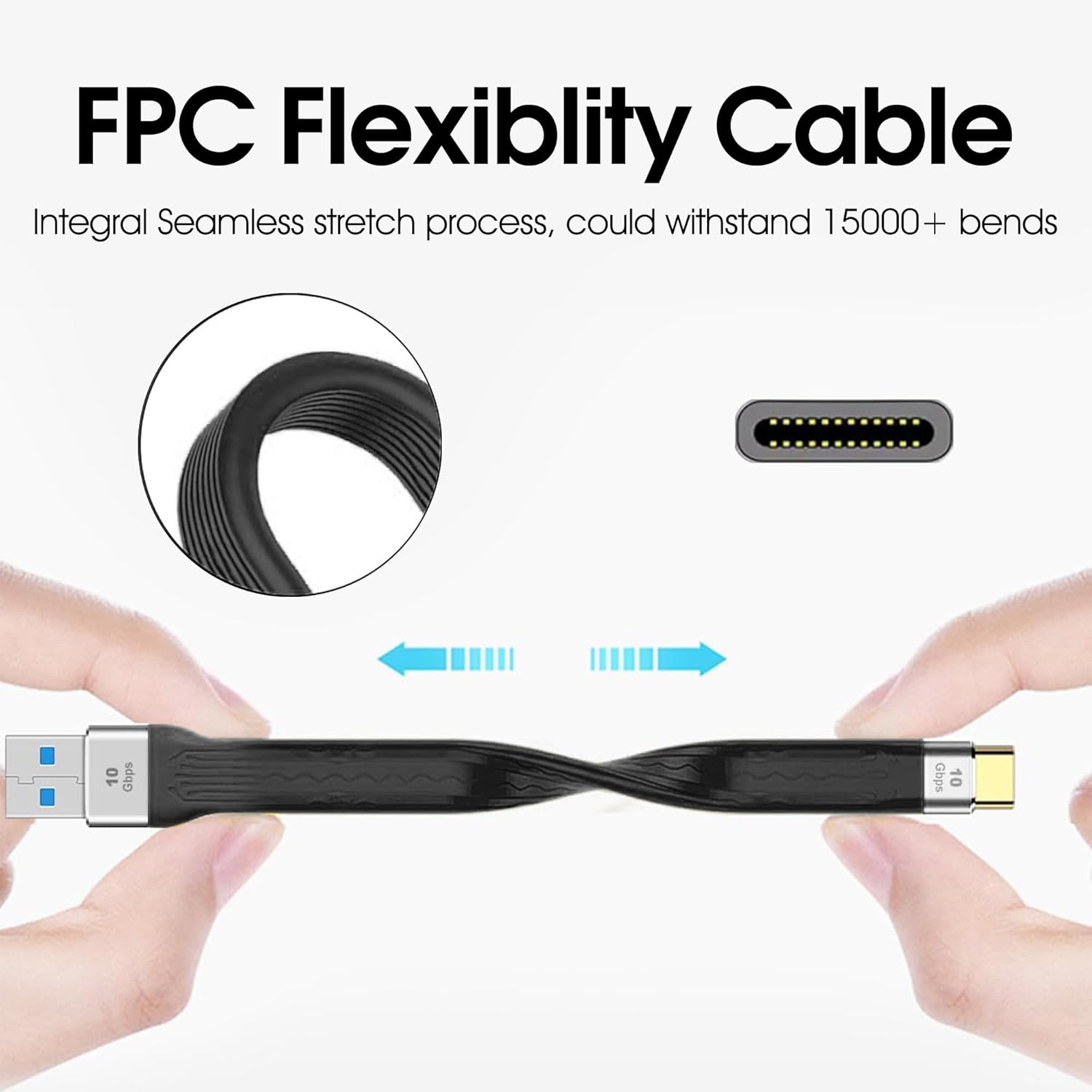 Кабель KETSOOBI USB A to USB-C 15Вт, USB 3.1, 10Gbps, 0.13м, black - Зображення 6