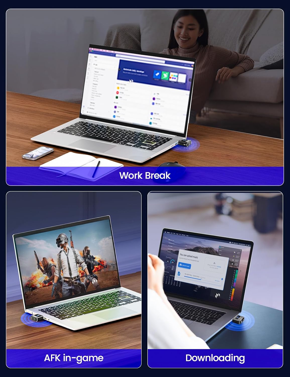 Вігглер шейкер симулятор для миші Vaydeer Mouse Mover Jiggler T5s with Timer, LED Countdown 3-buttons Silver - Зображення 8