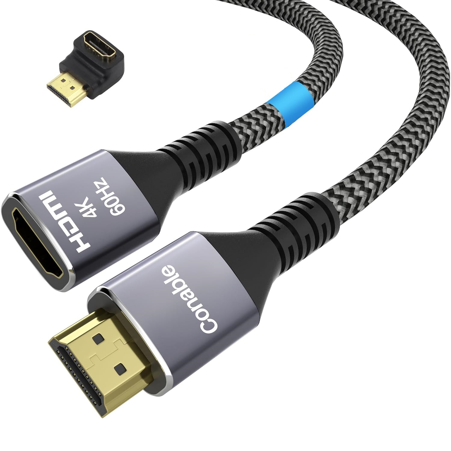 Кабель подовжувач Conable HDMI 2.0, 4K@60Hz, 1.8м, grey + адаптер UP Angle