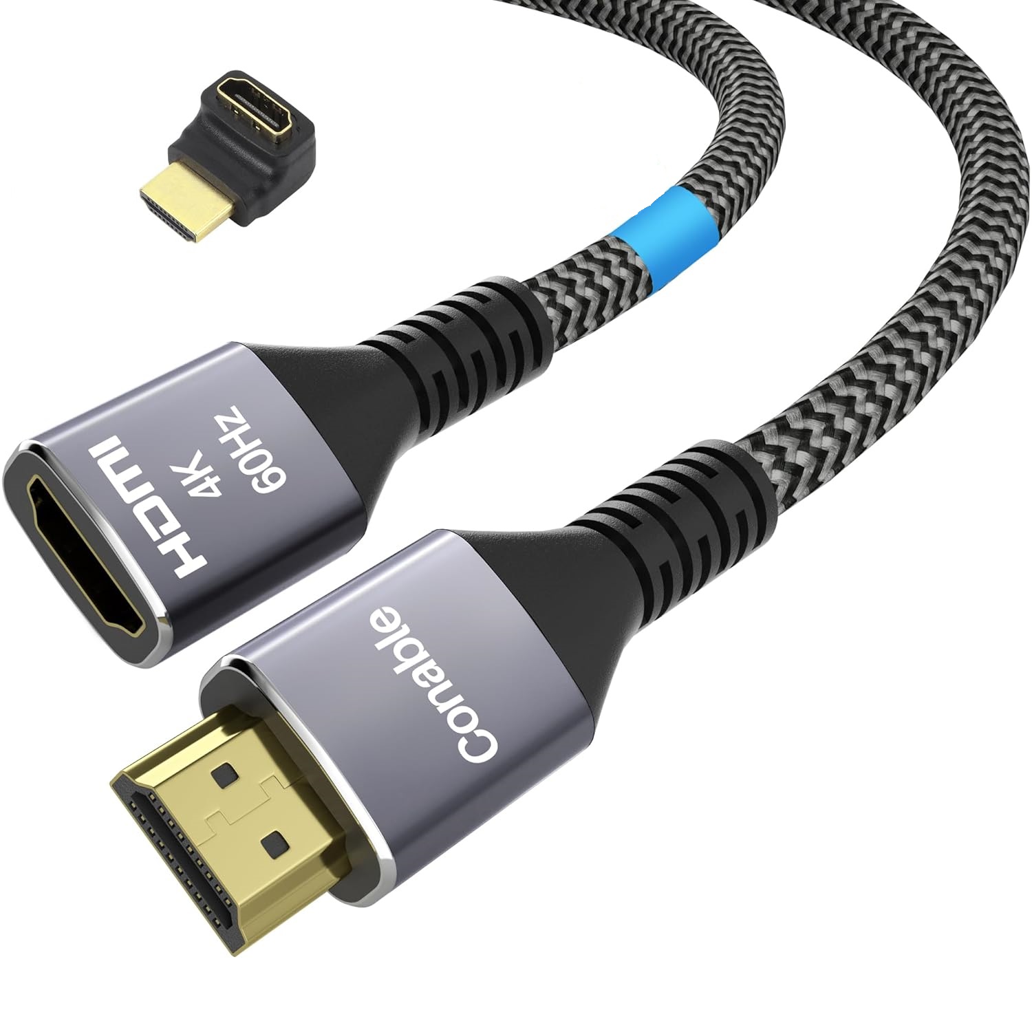 Кабель подовжувач Conable HDMI 2.0, 4K@60Hz, 1.8м, grey + адаптер DOWN Angle
