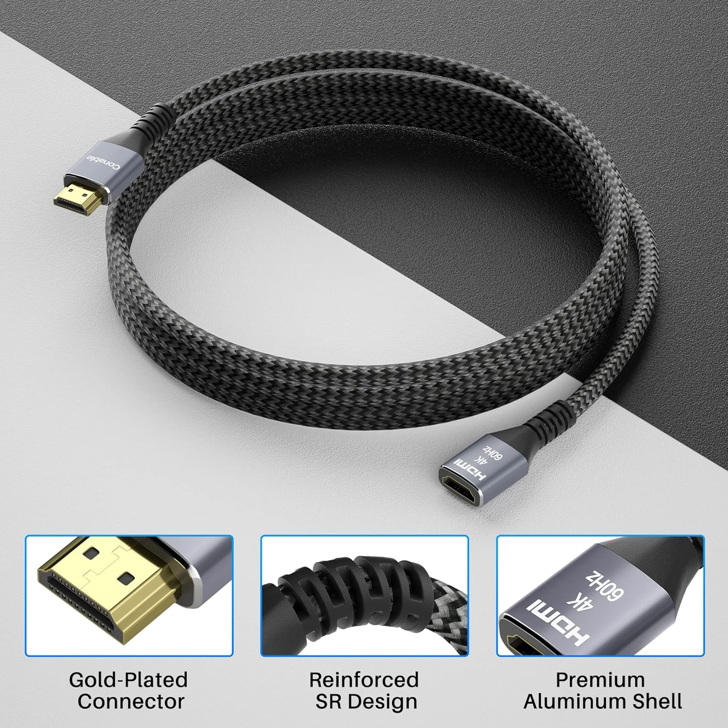 Кабель подовжувач Conable HDMI 2.0, 4K@60Hz, 1.8м, grey + адаптер DOWN Angle - Зображення 2