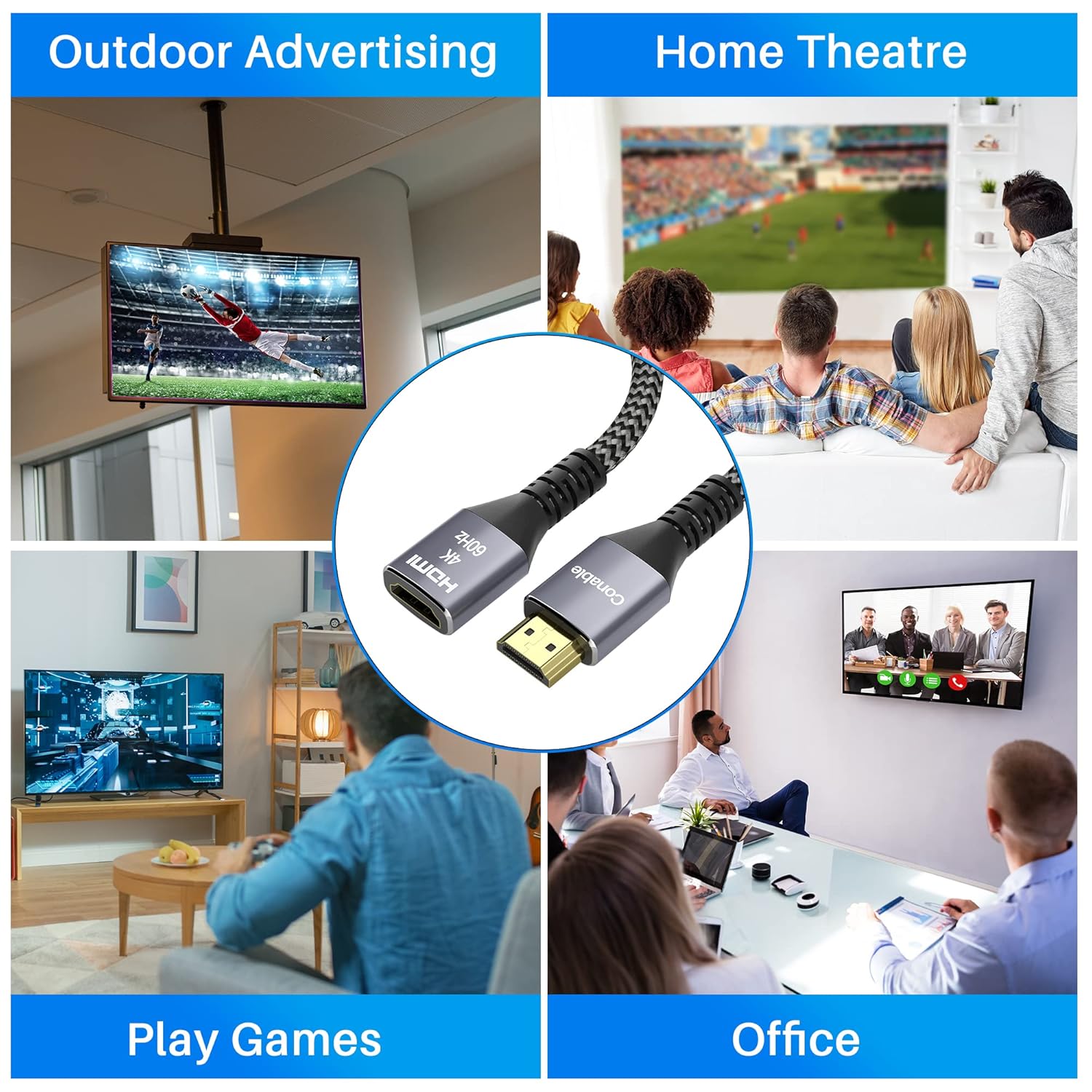 Кабель подовжувач Conable HDMI 2.0, 4K@60Hz, 1.8м, grey + адаптер DOWN Angle - Зображення 5