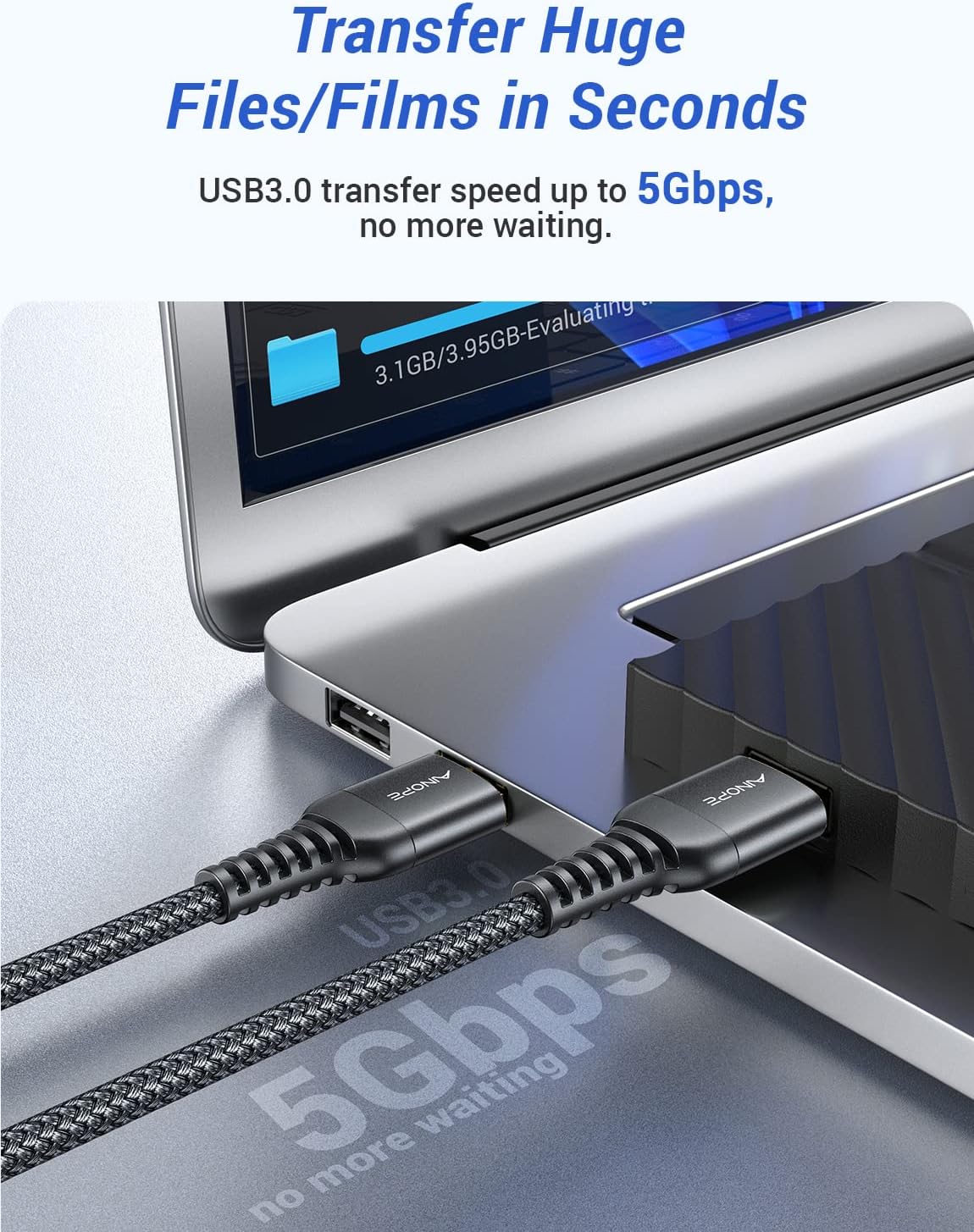 Кабель AINOPE USB A to USB A, USB 3.0 AM/AM, 5Gbps, 2м, black - Зображення 2