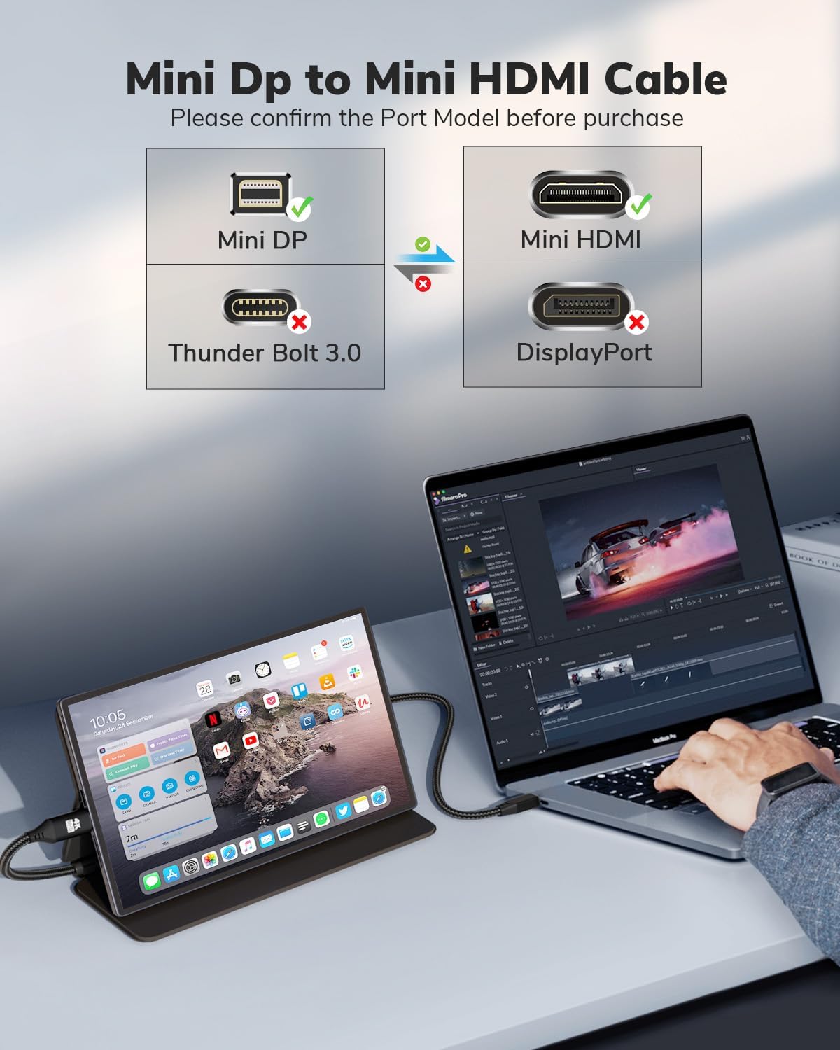 Кабель KELink mini DisplayPort to mini HDMI, 4K@30Hz, 2K@120Hz, 1080P@120Hz, 1.8м, black - Зображення 6