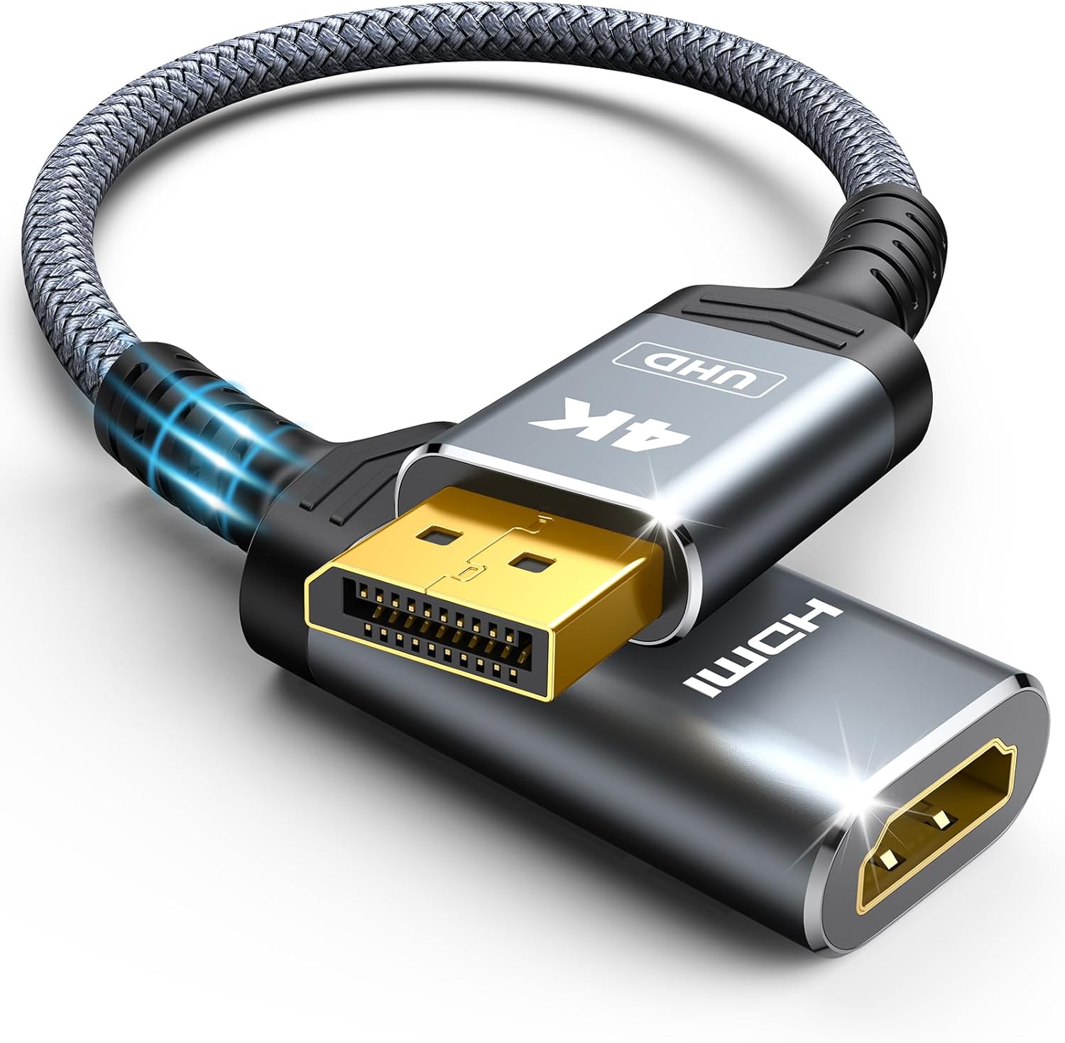 Адаптер Highwings Displayport to HDMI, DP1.2, 4K@30Hz, 4K@60Hz, 1080p@140Hz, 0.15м, grey