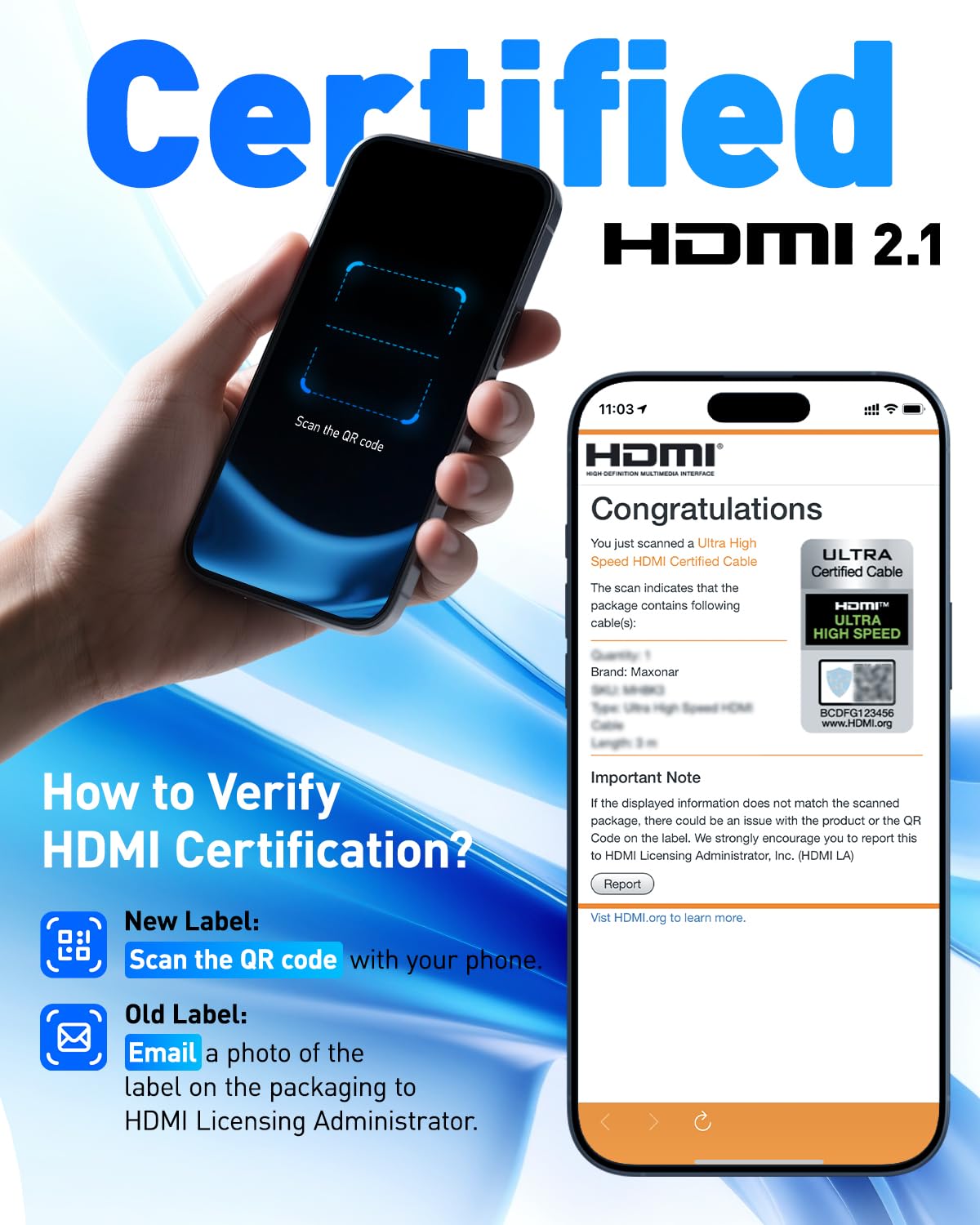 Кабель Maxonar HDMI 2.1 48Gbps 8K@60Hz, 4K@120Hz 1м silver (MH8K0) - Зображення 2