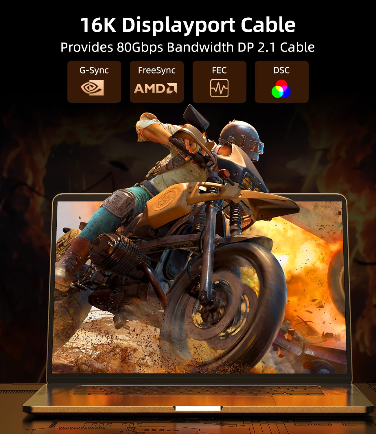 Кабель Cuntech Displayport v2.1 16K @ 60Hz, 8K @ 120Hz, 4K @ 240Hz 80Gbps 1м black - Зображення 3