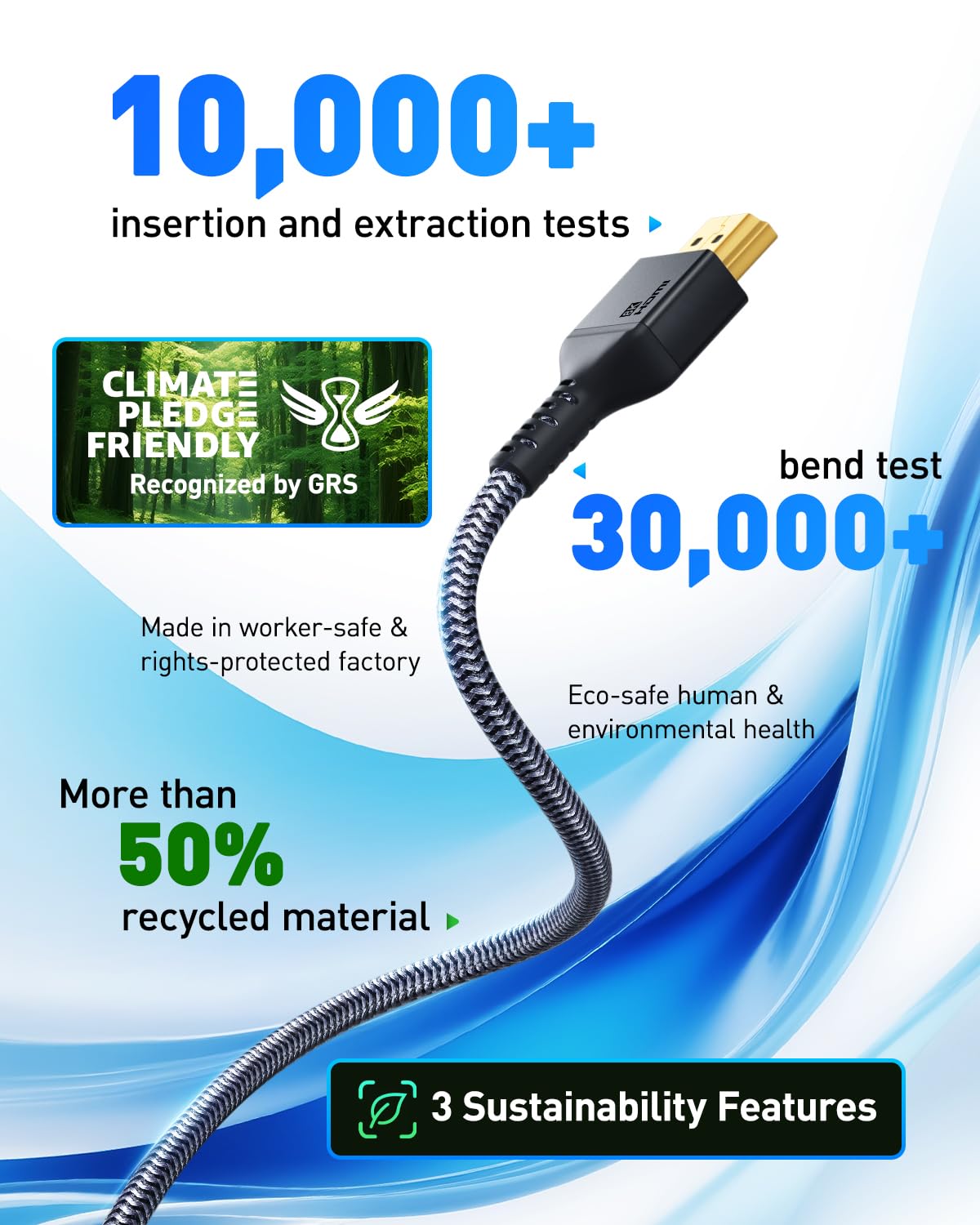 Кабель Maxonar HDMI 2.1 48Gbps 8K@60Hz, 4K@120Hz 1м silver (MH8K0) - Зображення 4