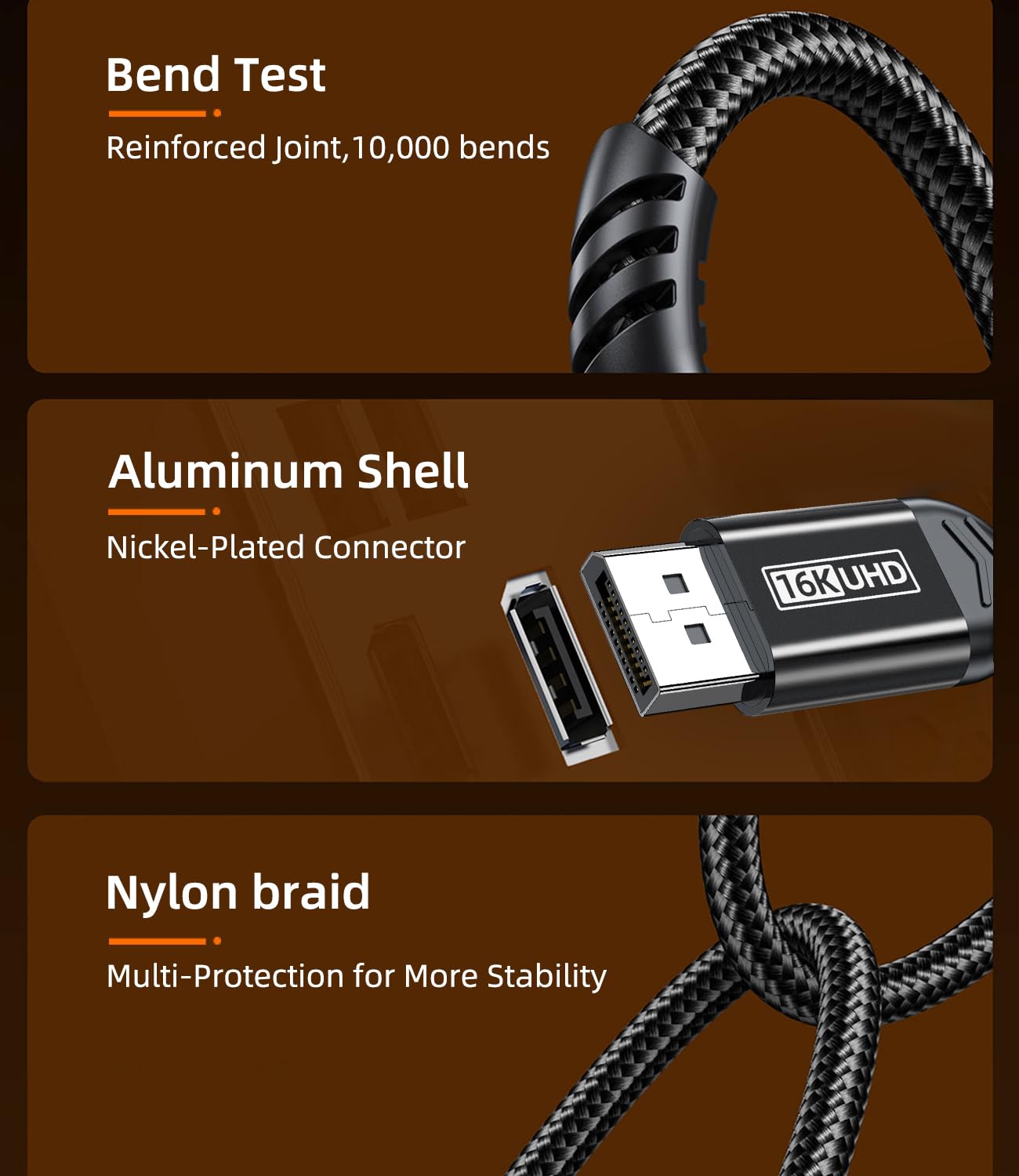 Кабель Cuntech Displayport v2.1 16K @ 60Hz, 8K @ 120Hz, 4K @ 240Hz 80Gbps 1м black - Зображення 4