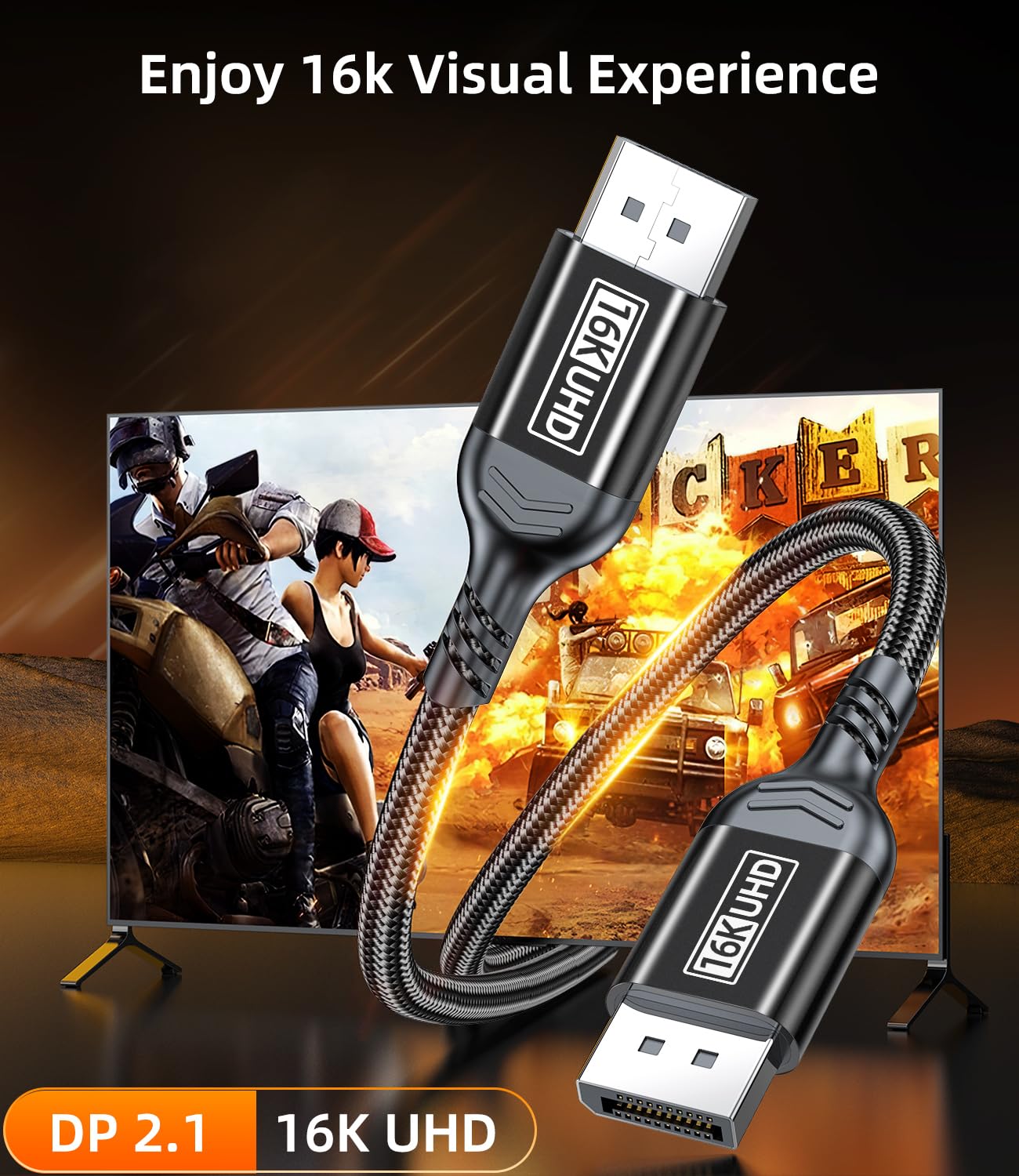 Кабель Cuntech Displayport v2.1 16K @ 60Hz, 8K @ 120Hz, 4K @ 240Hz 80Gbps 1м black - Зображення 6