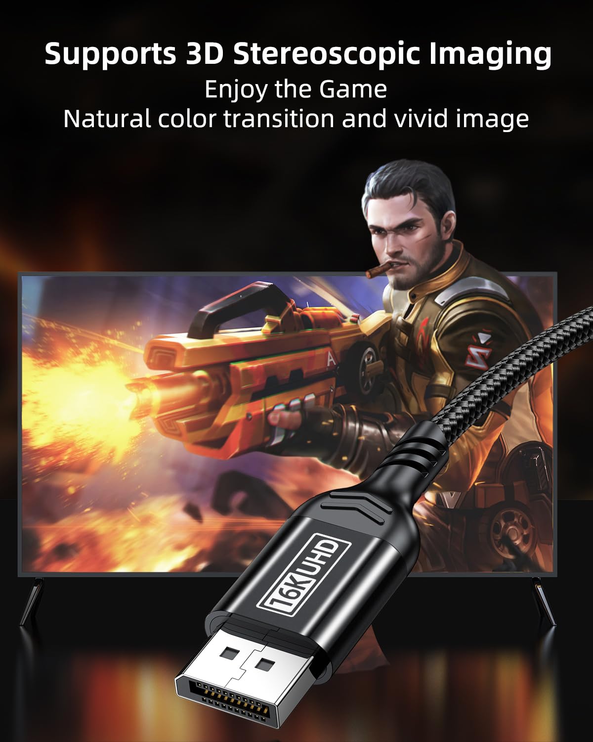 Кабель Cuntech Displayport v2.1 16K @ 60Hz, 8K @ 120Hz, 4K @ 240Hz 80Gbps 1м black - Зображення 7