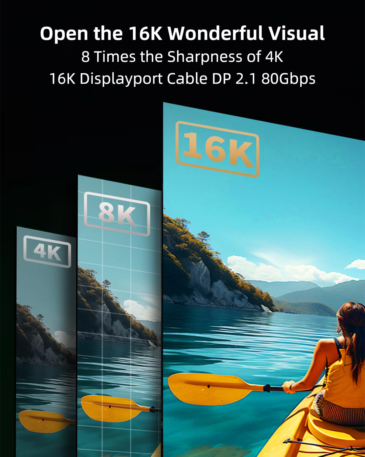 Кабель Cuntech Displayport v2.1 16K @ 60Hz, 8K @ 120Hz, 4K @ 240Hz 80Gbps 1м black - Зображення 8