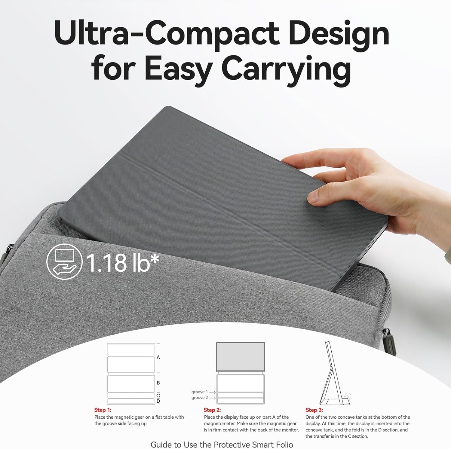 Монітор портативний CASKING 13.4" 4K+ (3840x2400) IGZO, USB-C, HDMI, HDR, VESA Mount & Smart Cover (C13U1) - Зображення 4