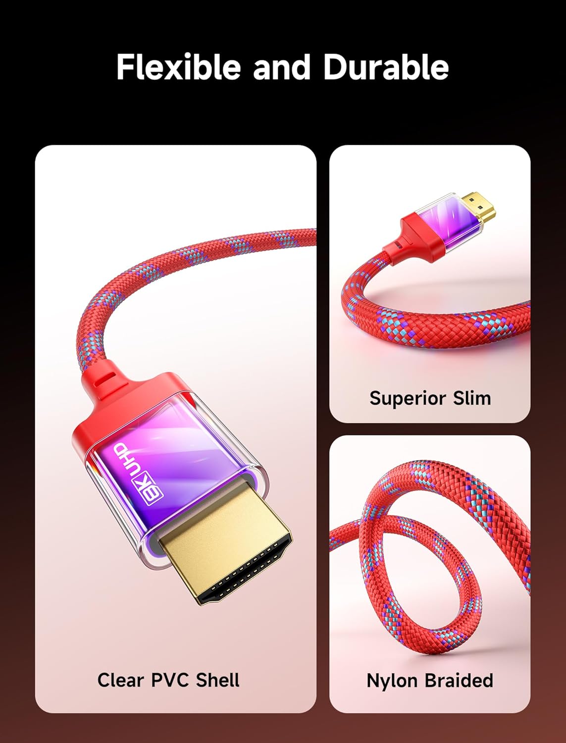 Кабель Jsaux HDMI 2.1 slim, 48Gbps, 8K@60Hz, 4K@120Hz 1м, multicolored - Зображення 5