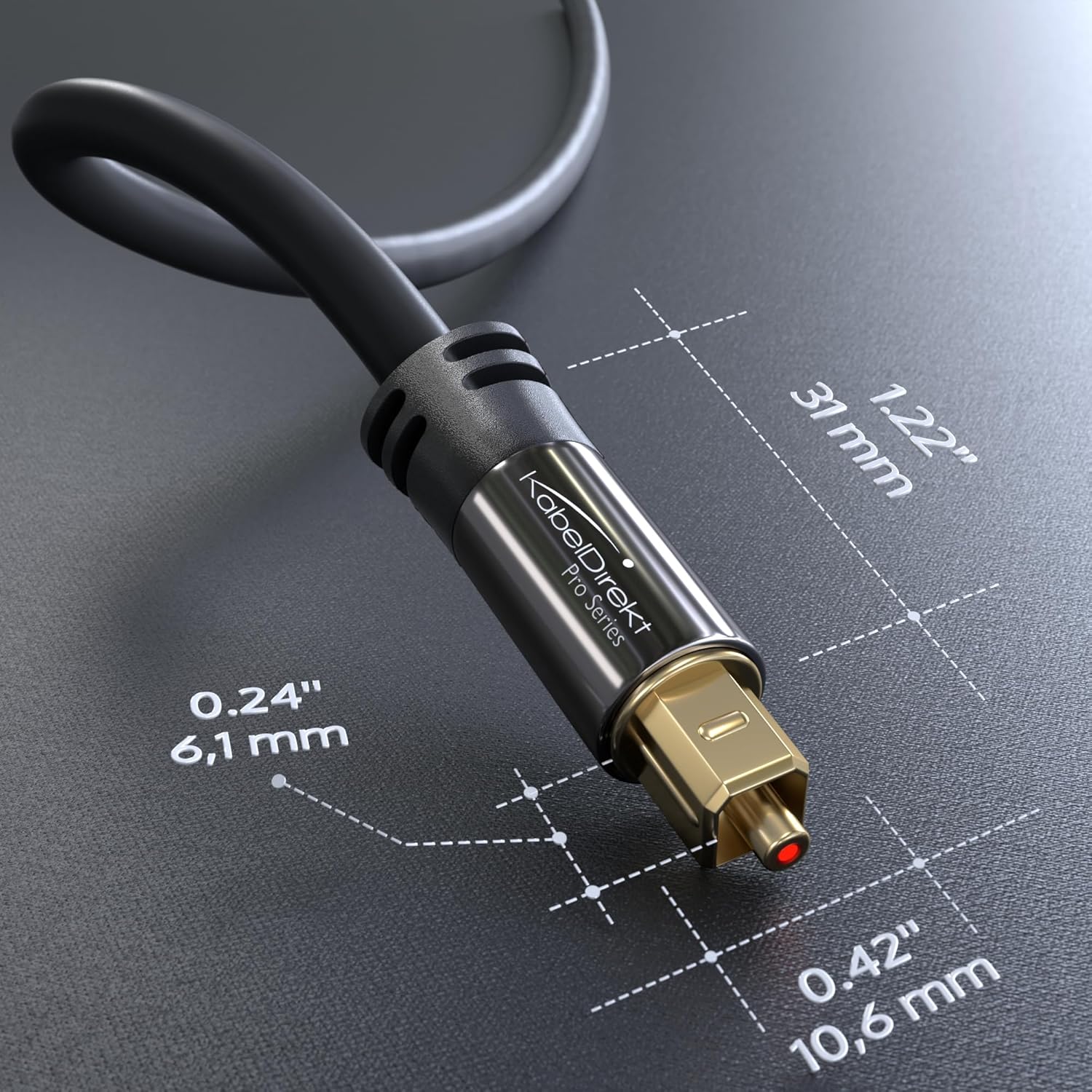 Цифровий оптичний аудіокабель KabelDirekt TOSLINK, Fiber Optic Cord, SPDIF Digital Audio Optical Cable, 1.8м чорний - Зображення 7