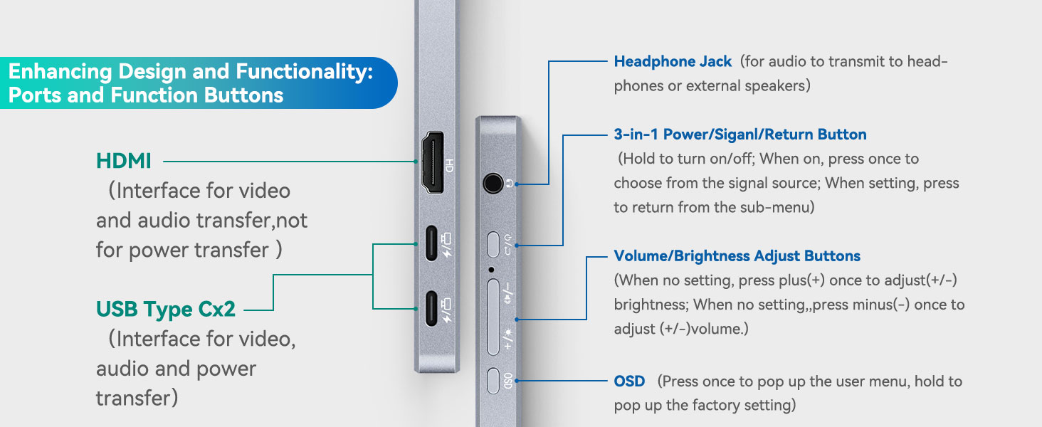 Монітор портативний CASKING 13.4" 4K+ (3840x2400) IGZO, USB-C, HDMI, HDR, VESA Mount & Smart Cover (C13U1) - Зображення 8