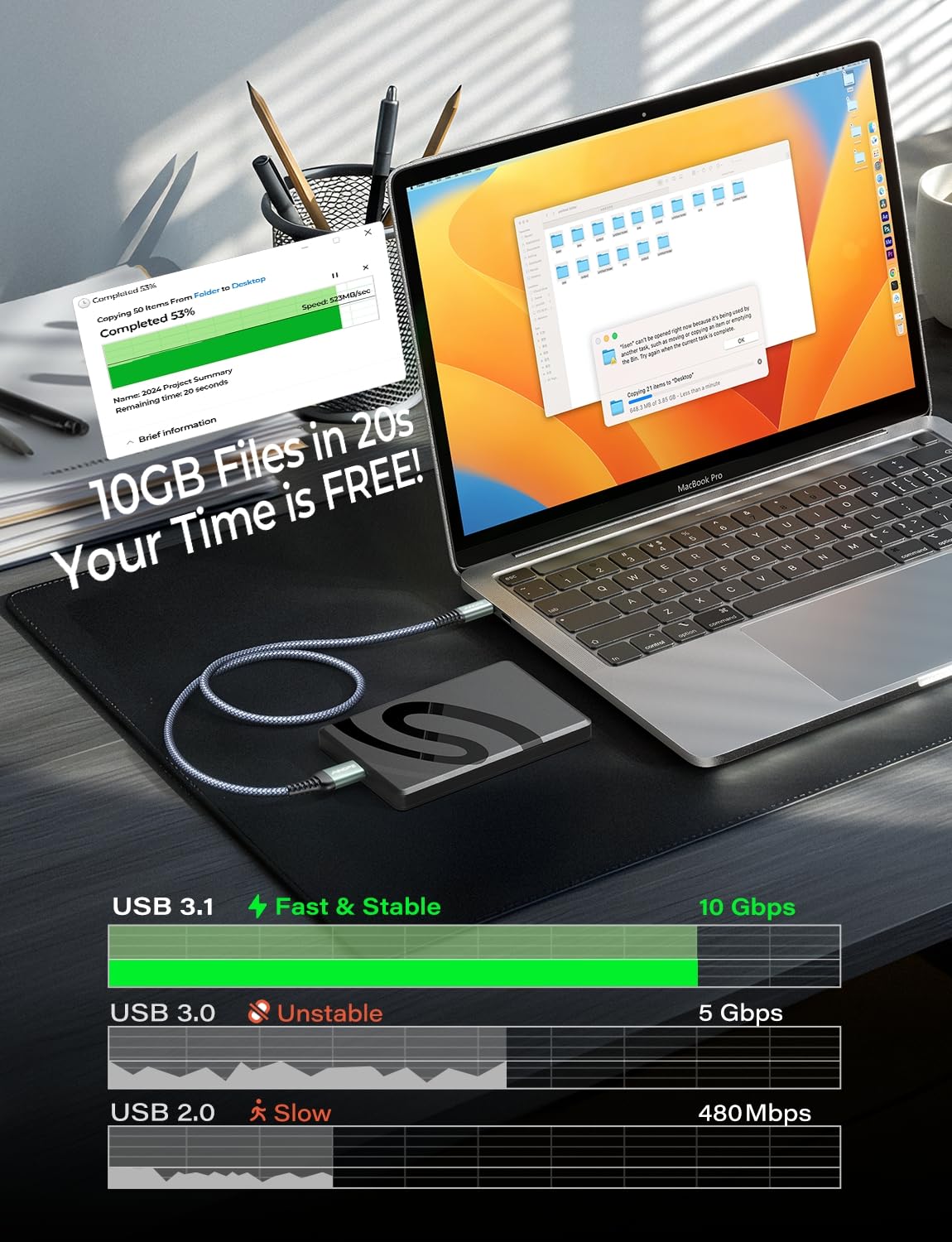 Кабель AINOPE USB 3.0 Type C Male to Micro B Male, 10Gbps, 0.5м grey - Зображення 2