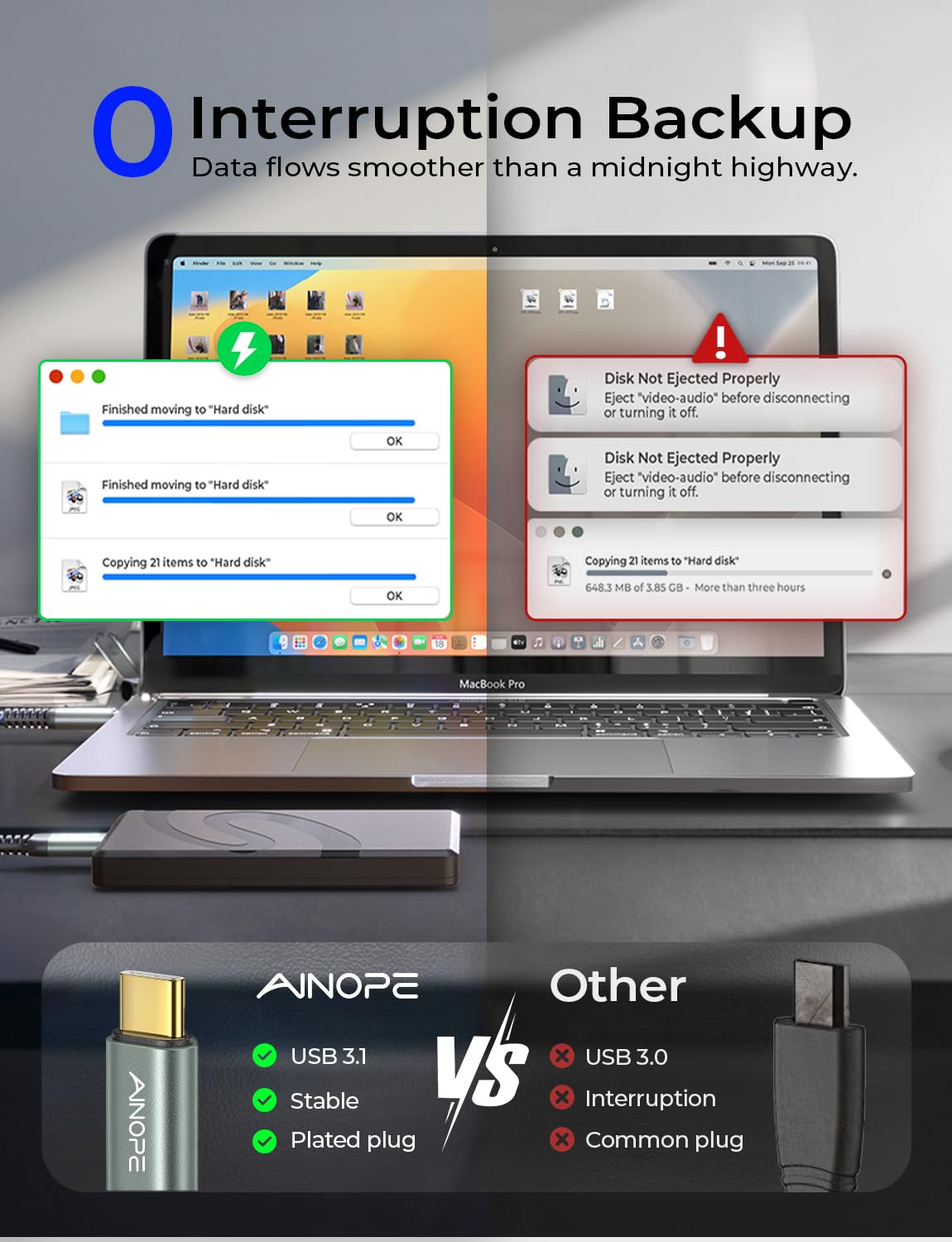 Кабель AINOPE USB 3.0 Type C Male to Micro B Male, 10Gbps, 0.5м grey - Зображення 3