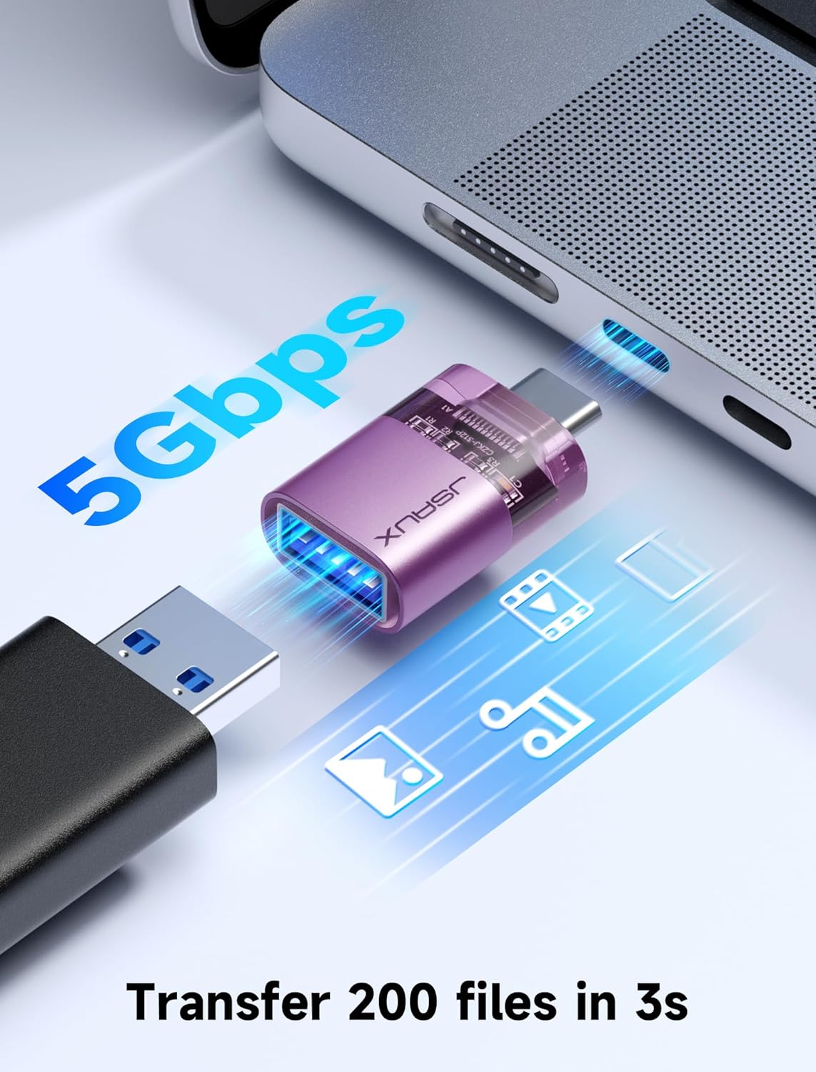 Адаптер-перехідник JSAUX Type-C to USB 3.0, 5Gbps, purple - Зображення 4