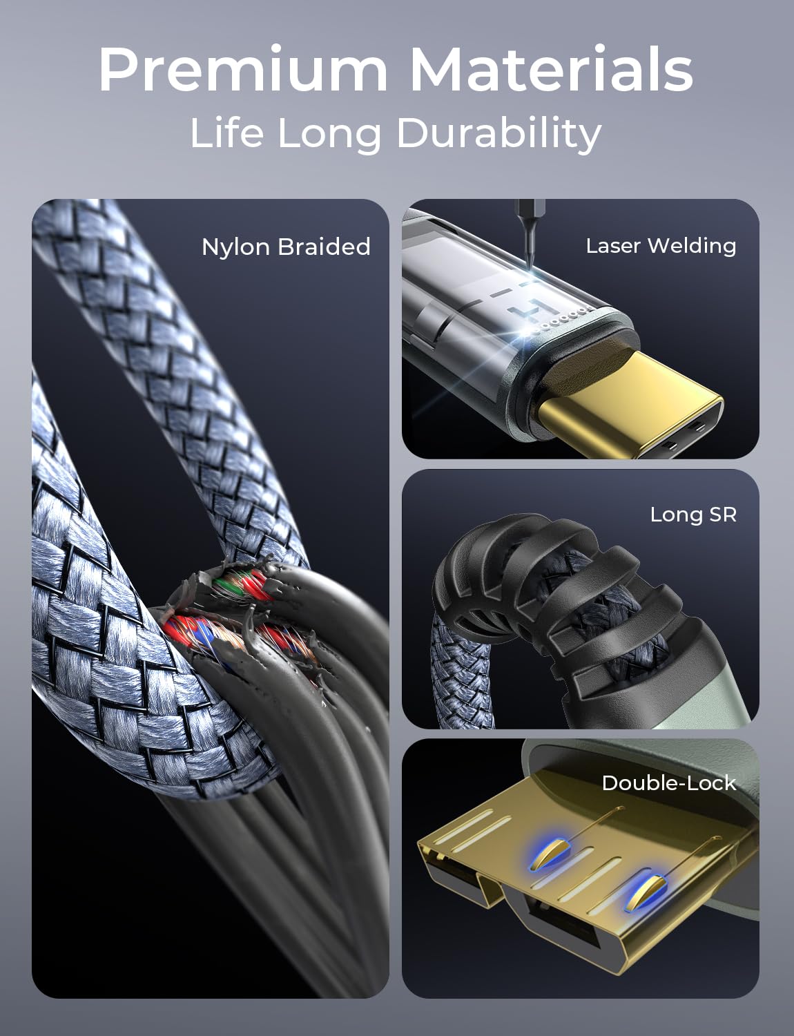 Кабель AINOPE USB 3.0 Type C Male to Micro B Male, 10Gbps, 0.5м grey - Зображення 4