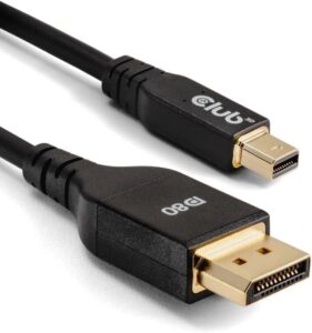 Кабель Club 3D mini DisplayPort to Displayport v2.1 [VESA Certified] 8K@60Hz, 4K@240Hz Bi-Directional 80Gbps 1м чорний (CAC-1116)