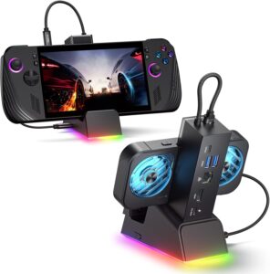 Док-станция JSAUX для Steam Deck/ROG Ally/Legion Go Dock, 7-в-1 HDMI 4K@120Hz, Gigabit Ethernet, USB-A и 100 Вт USB-C, RGB Cooling Fan, VRR, ALLM, HDR, QFT (HB0705)