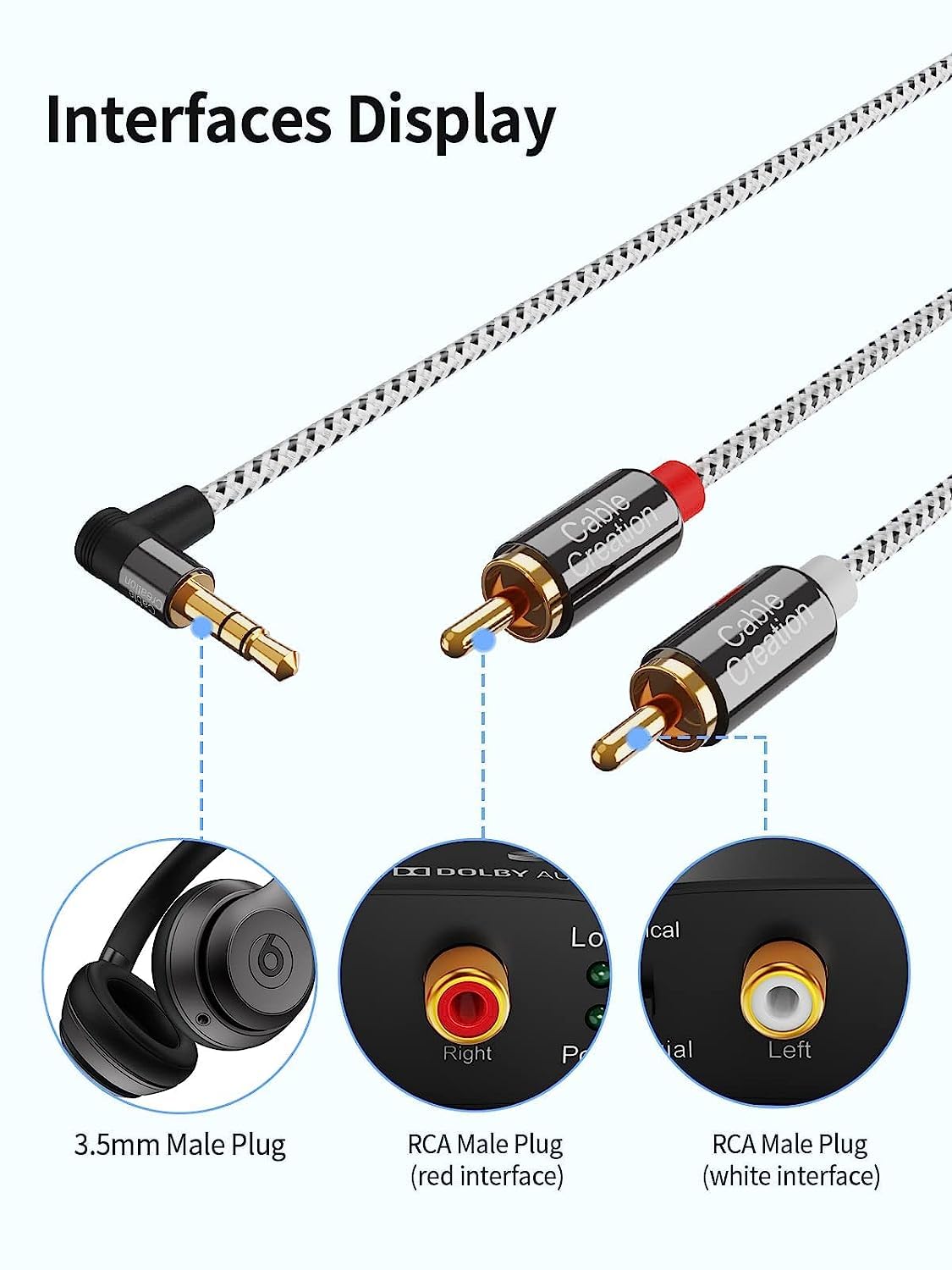 Кабель CableCreation angle RCA to 3.5mm, stereo, 0.9м - Зображення 3