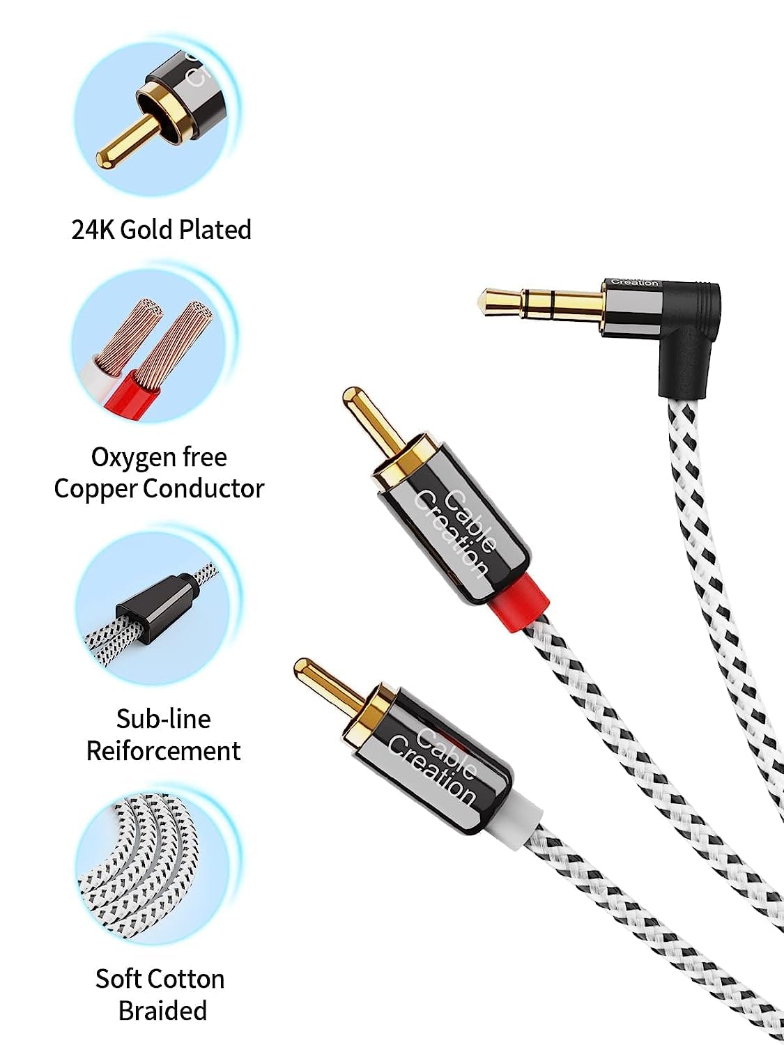 Кабель CableCreation angle RCA to 3.5mm, stereo, 0.9м - Зображення 4