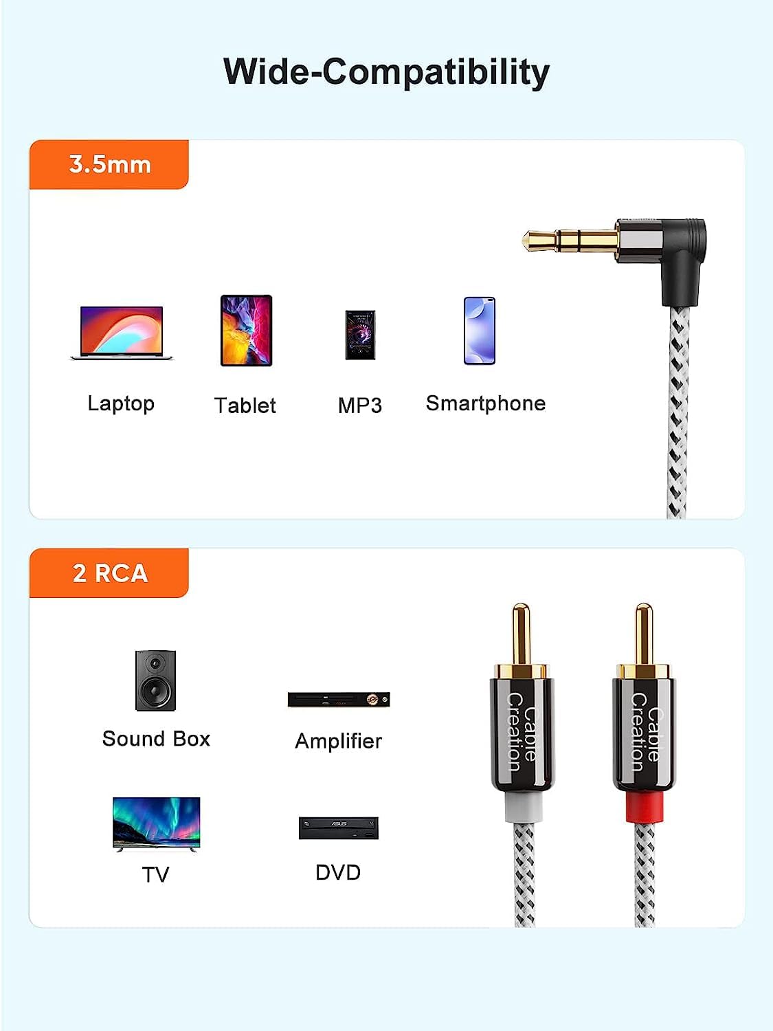 Кабель CableCreation angle RCA to 3.5mm, stereo, 0.9м - Зображення 5