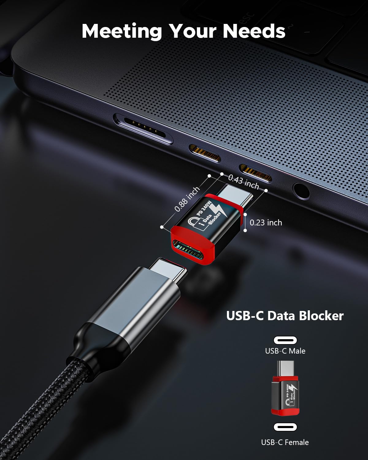 Адаптер Rixmie USB C to C Data Blocker, 240Вт, PD, red - Зображення 6