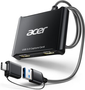 Карта відеозахоплення Acer Video Capture Card, 4K HDMI для USB A/Type-C 1080P 60FPS з мікрофонним входом та виходом на навушники