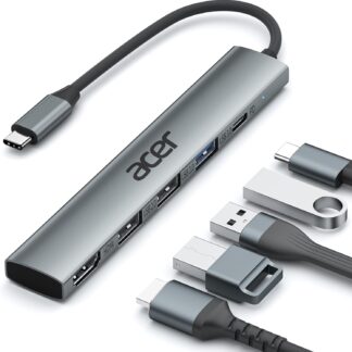 USB-хаб Acer USB-C Hub 5 in 1, 2xUSB-A 2.0, 1xUSB-A 3.0, USB-C PD 100Вт, HDMI 4K@30Гц, 0.15м, grey (ODK4C0)