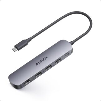 USB-хаб Anker USB-C Hub 5 in 1, 2xUSB-A 2.0, 1xUSB-A 3.0, USB-C PD 90Вт, HDMI 4K@30Гц, 0.25м, grey (A8357)