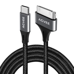 Кабель AGVEE Type-C to 30pin Lightning для iPhone 4/4S iPad 1/2/3 iPod, 480Mbps, 2.1А, 1м, dark grey