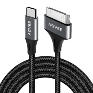 Кабель AGVEE Type-C to 30pin Lightning для iPhone 4/4S iPad 1/2/3 iPod, 480Mbps, 2.1А, 1м, dark grey